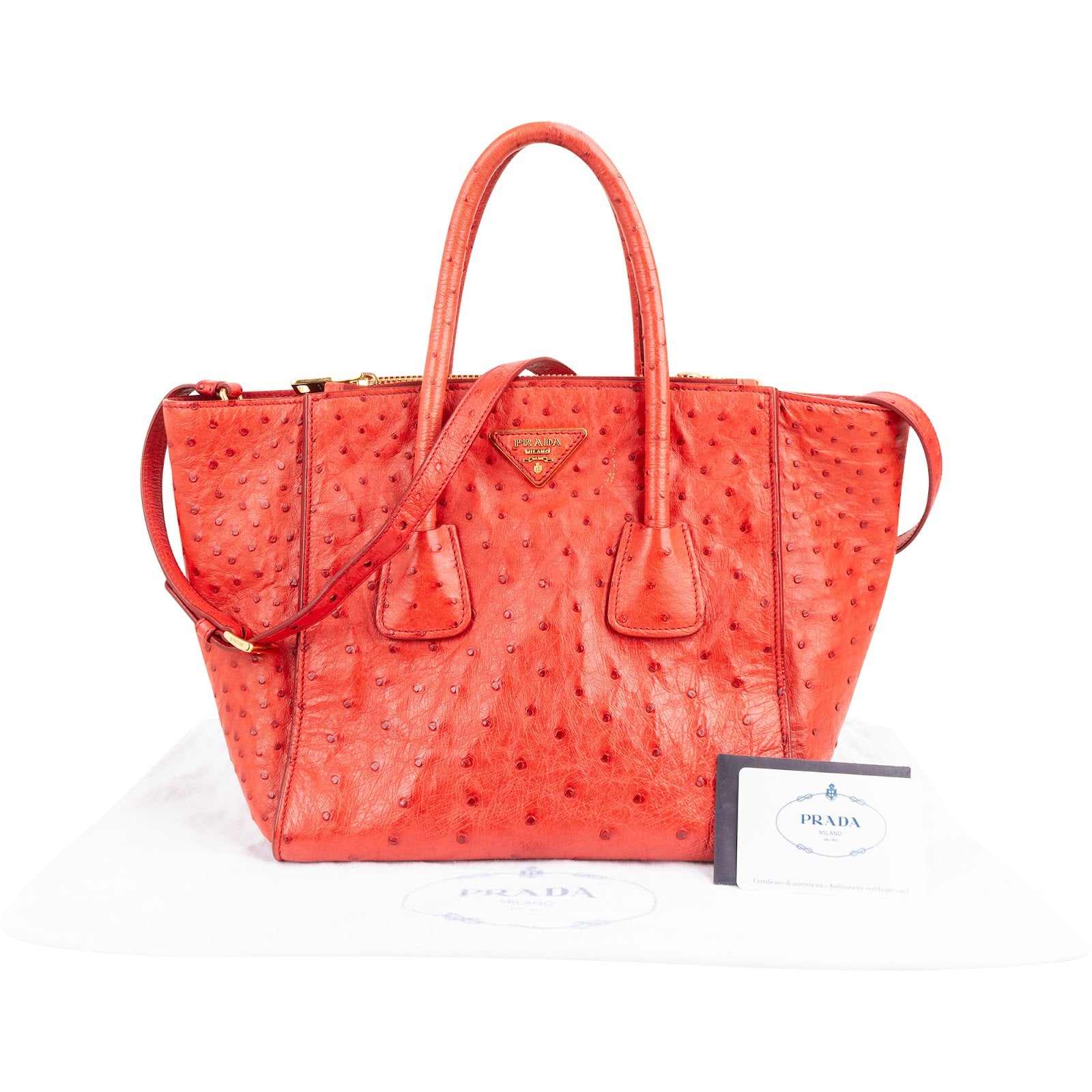 Prada - Ostrich Twin Pocket Crossbody Bag