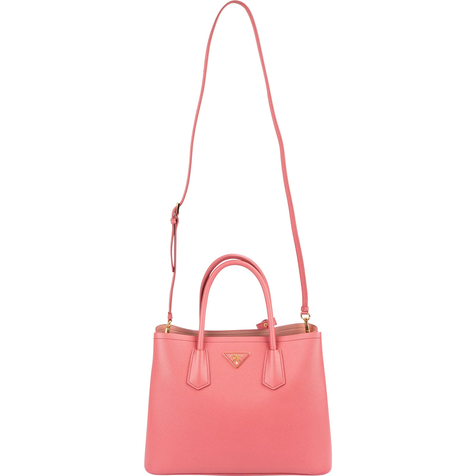 Prada - Roze Saffiano-handtas met dubbele riem