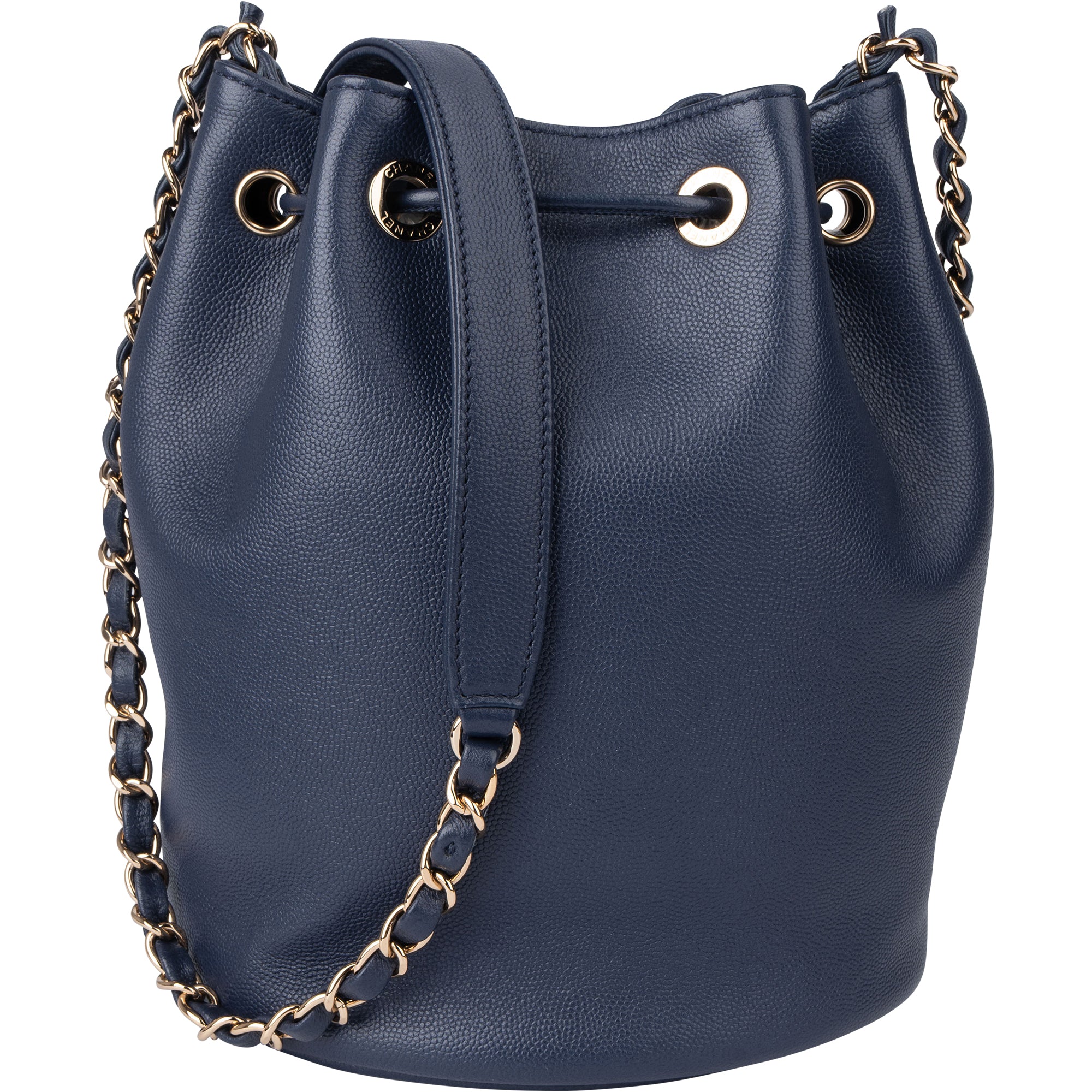 Chanel Bleu Caviar Leather Deauville Bucket Crossbody Bag