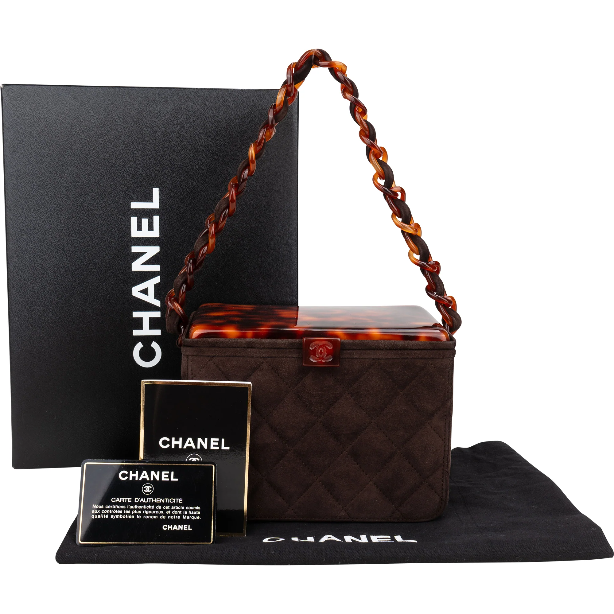 Chanel Quilted Suede Acrylic RARE 90s Vanity Handbag