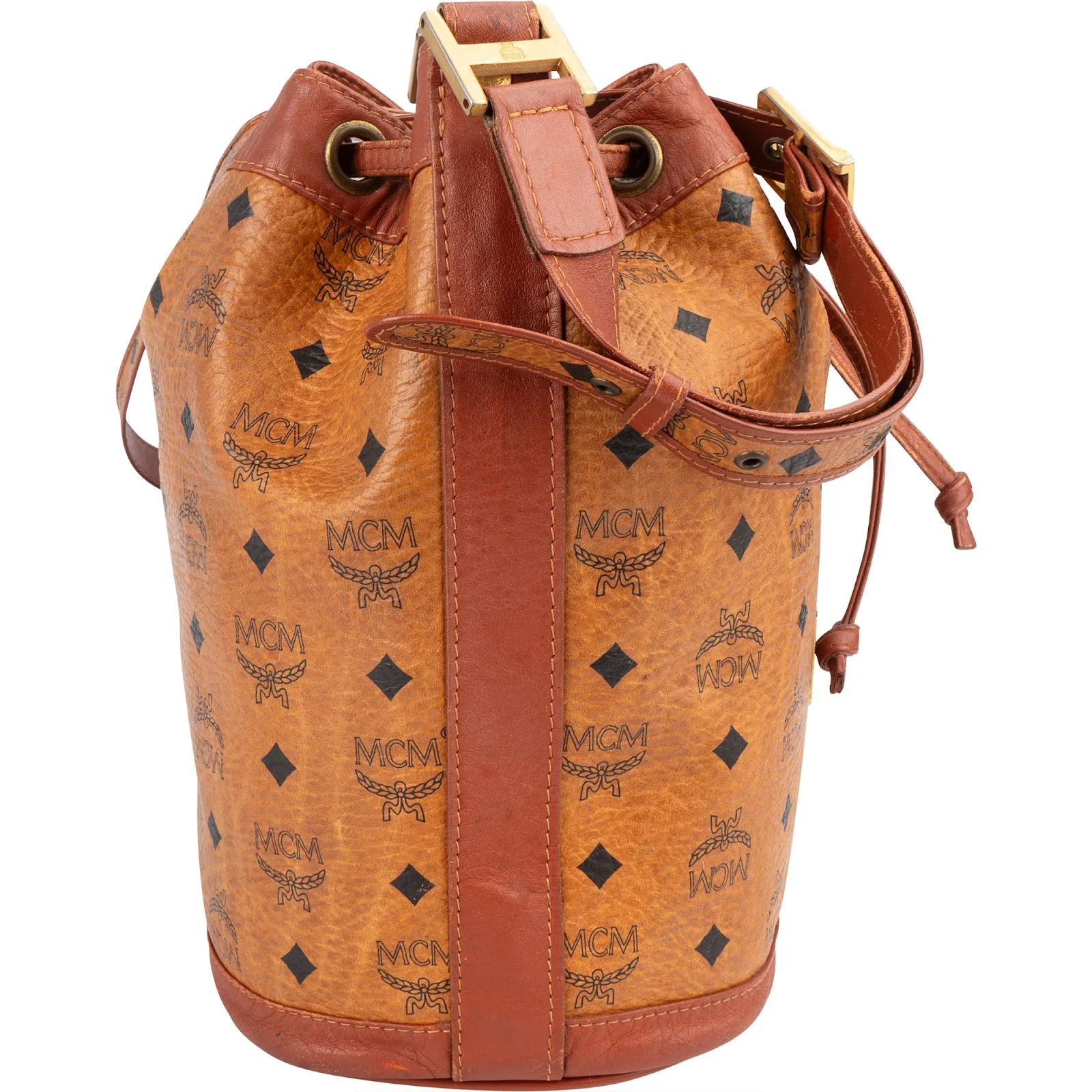 MCM Monogram Visetos Drawstring Bucket Crossbody Bag