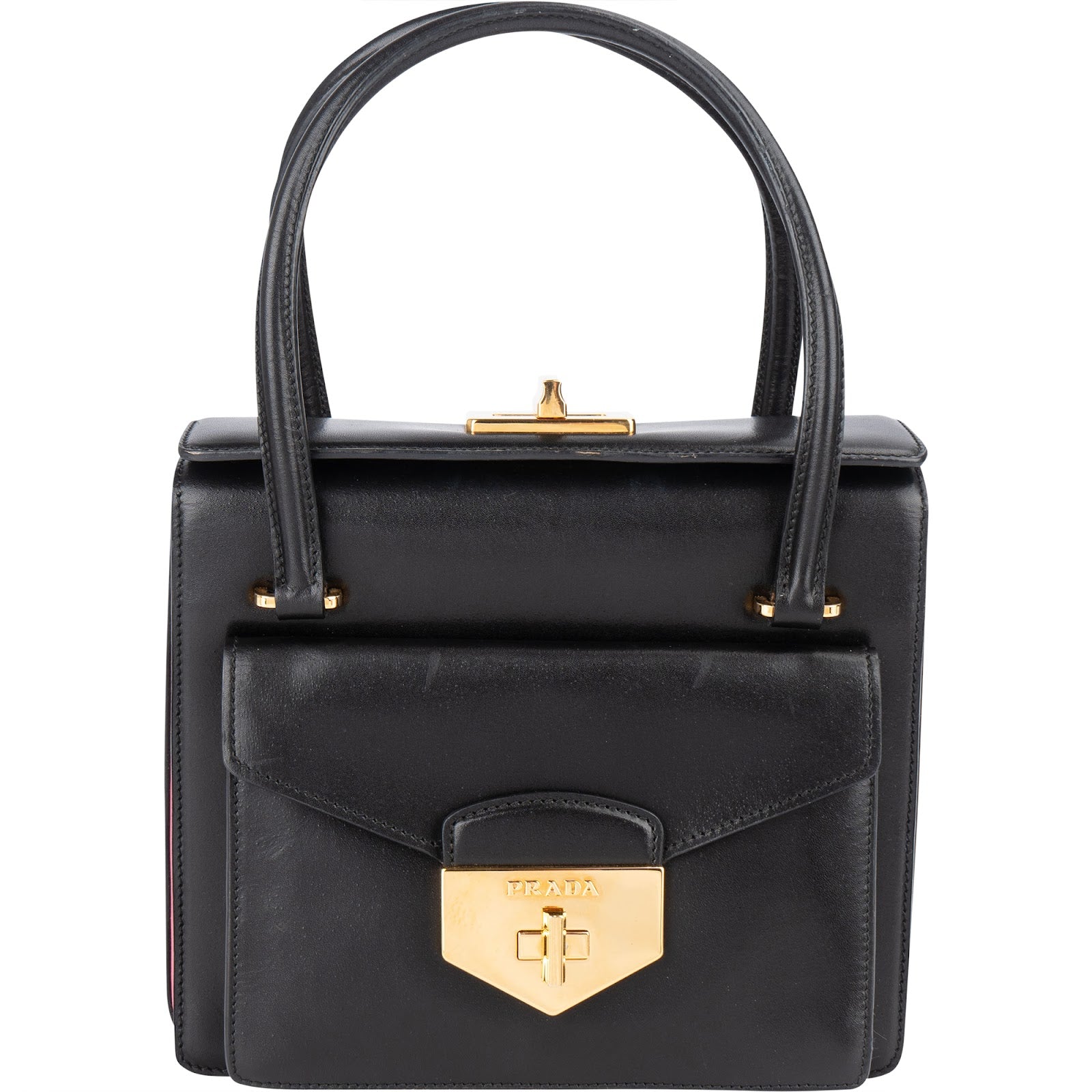 Prada Calfskin Leather Double Turnlock Handbag