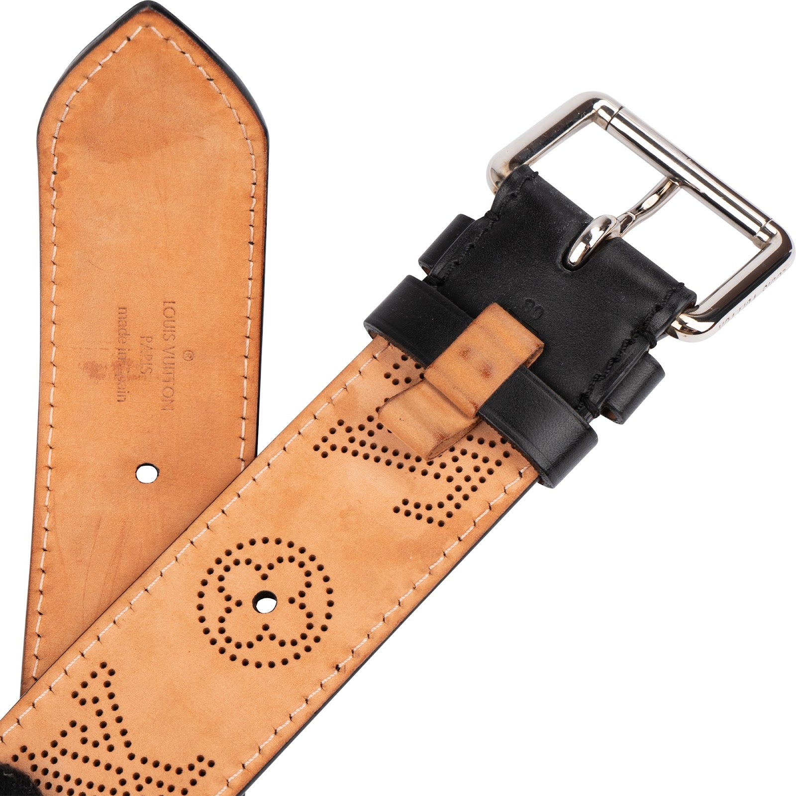 Louis Vuitton Black Perforated Leather Ceinture Belt (90 / 36)