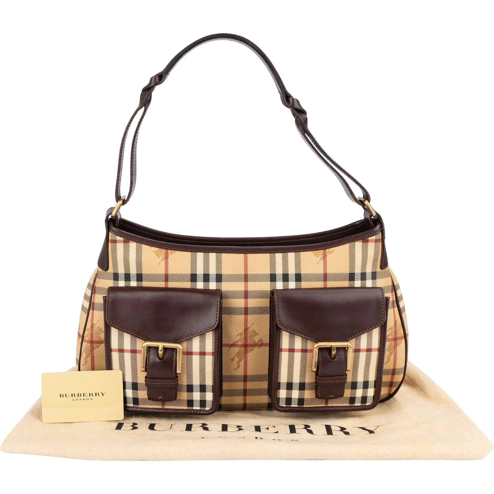 Burberry Haymarket Check Double Pocket Hobo Shoulder Bag