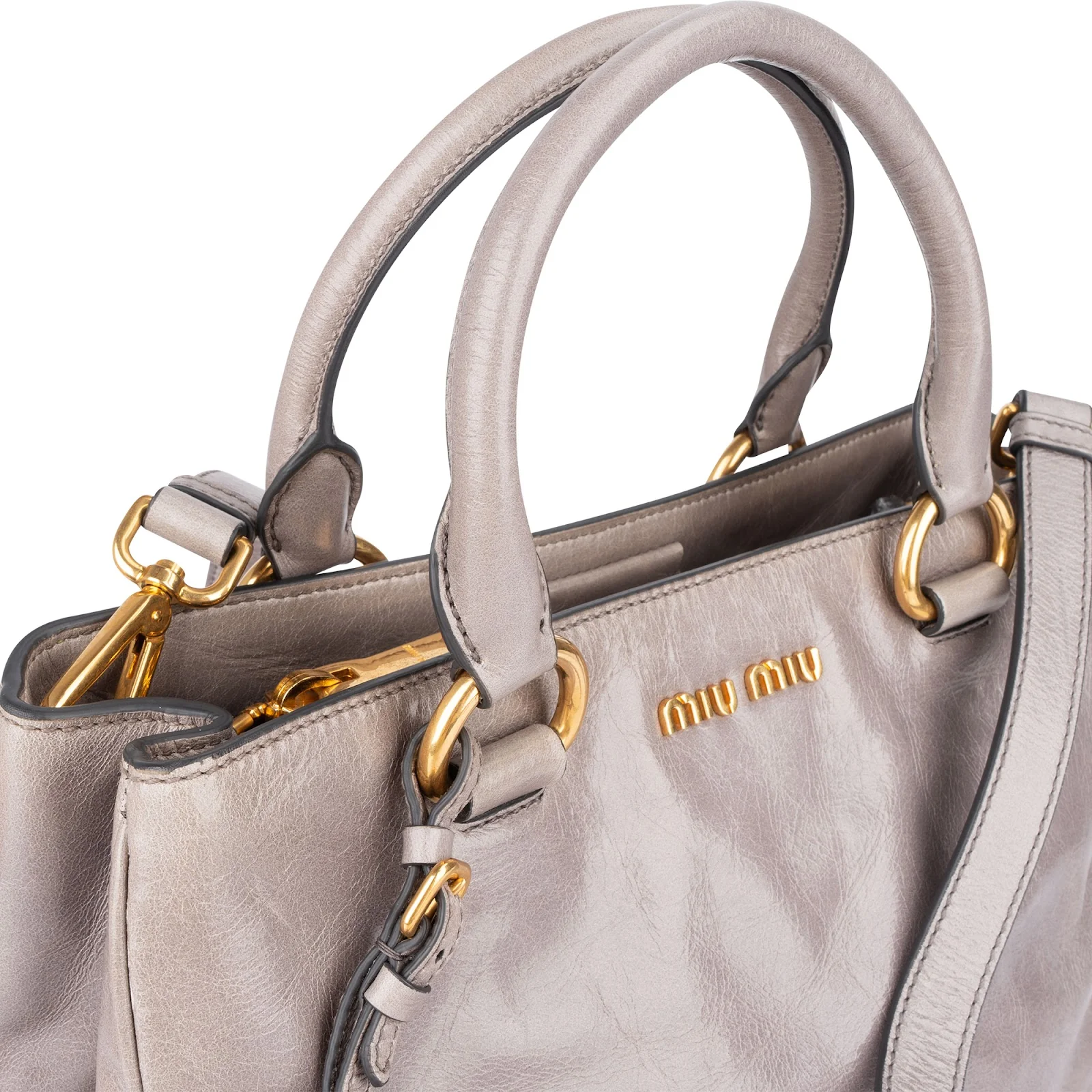 Miu Miu Grey Vitello Lux Handbag