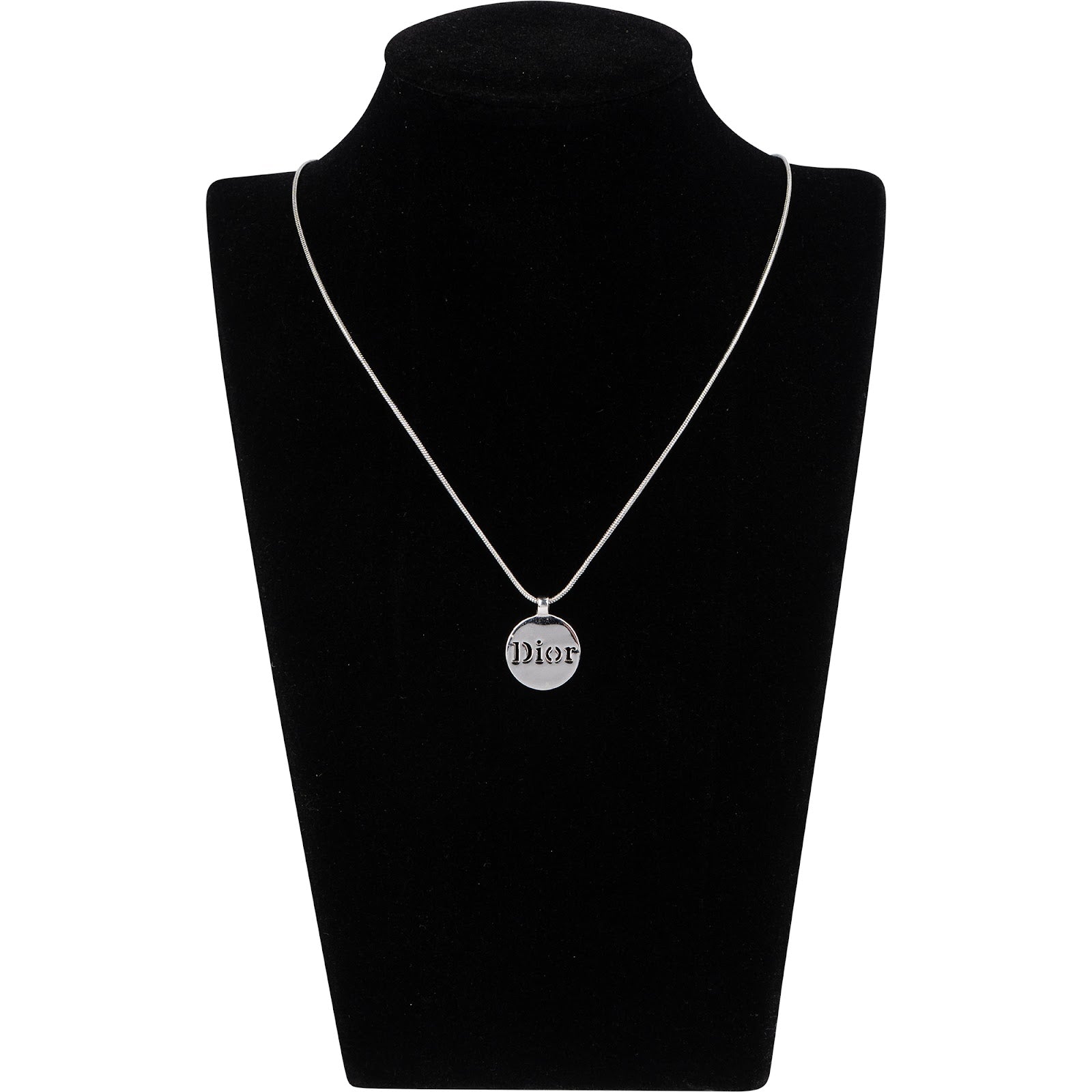 Christian Dior Silver Tone Emblem Pendant Necklace