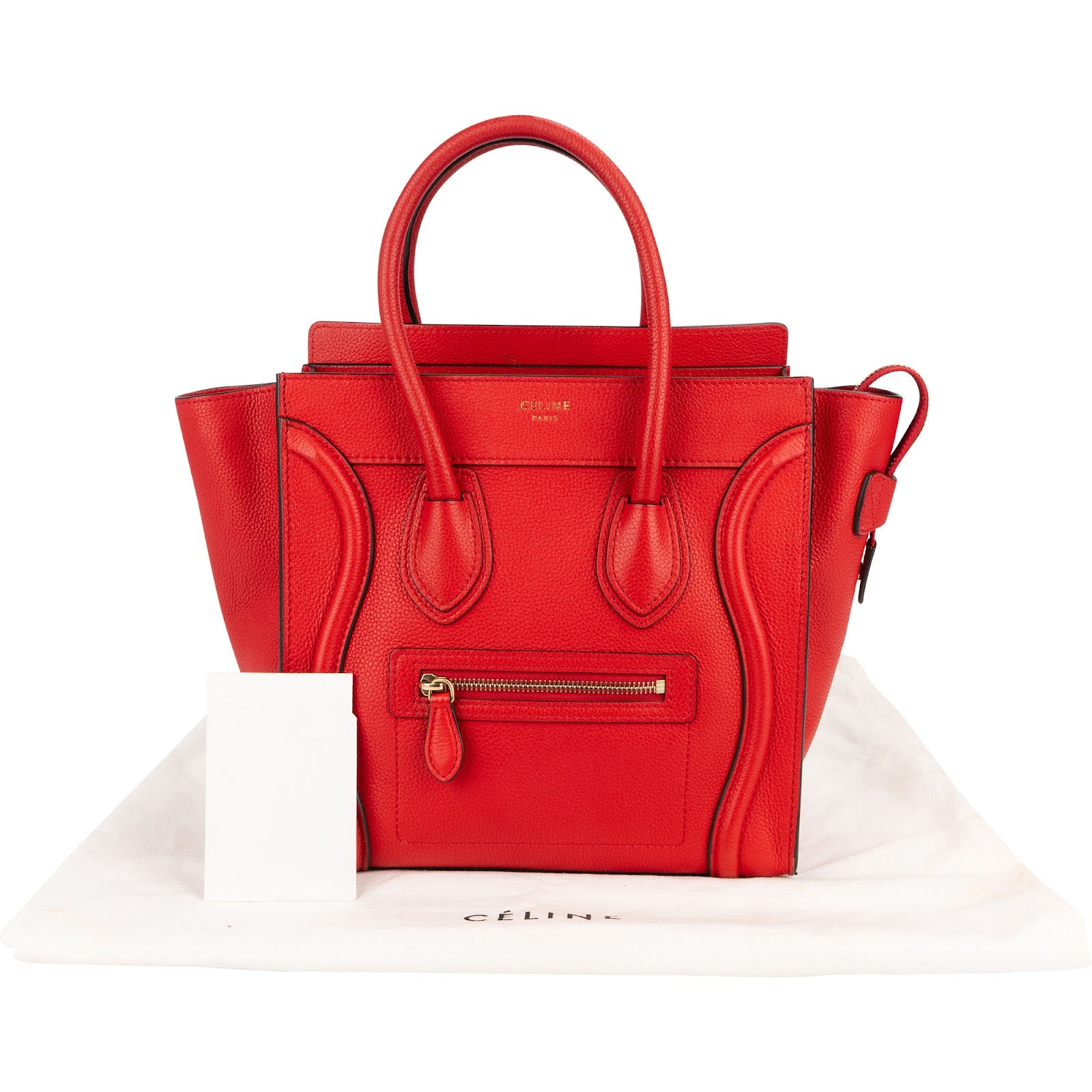 Céline Drummed Calfskin Nano Luggage Tote Handbag
