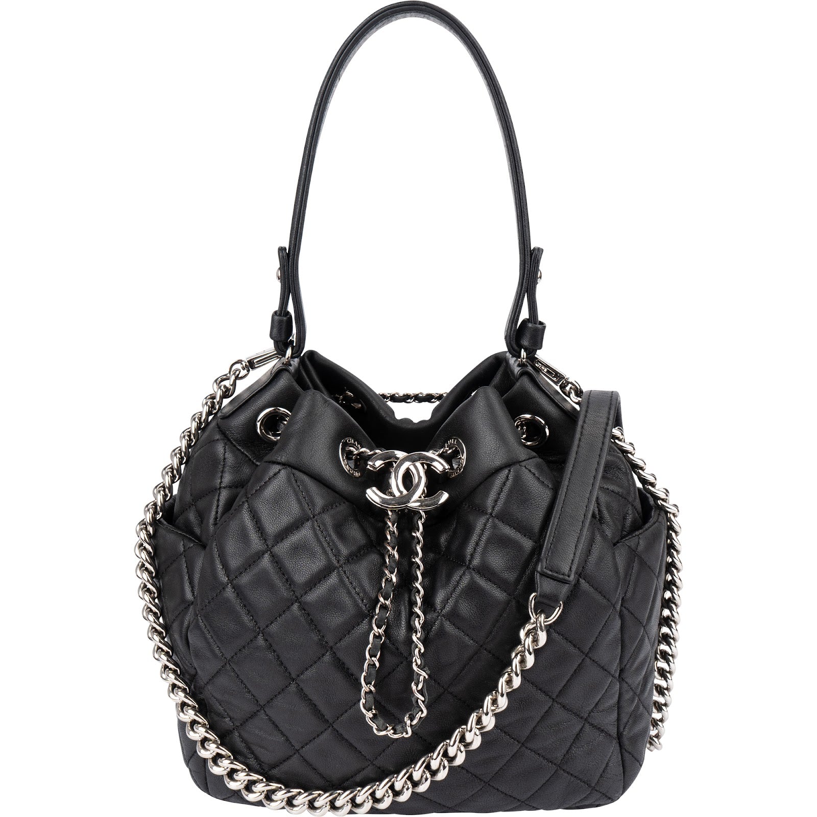 Chanel – Sac à bandoulière type « bucket » à cordon CC