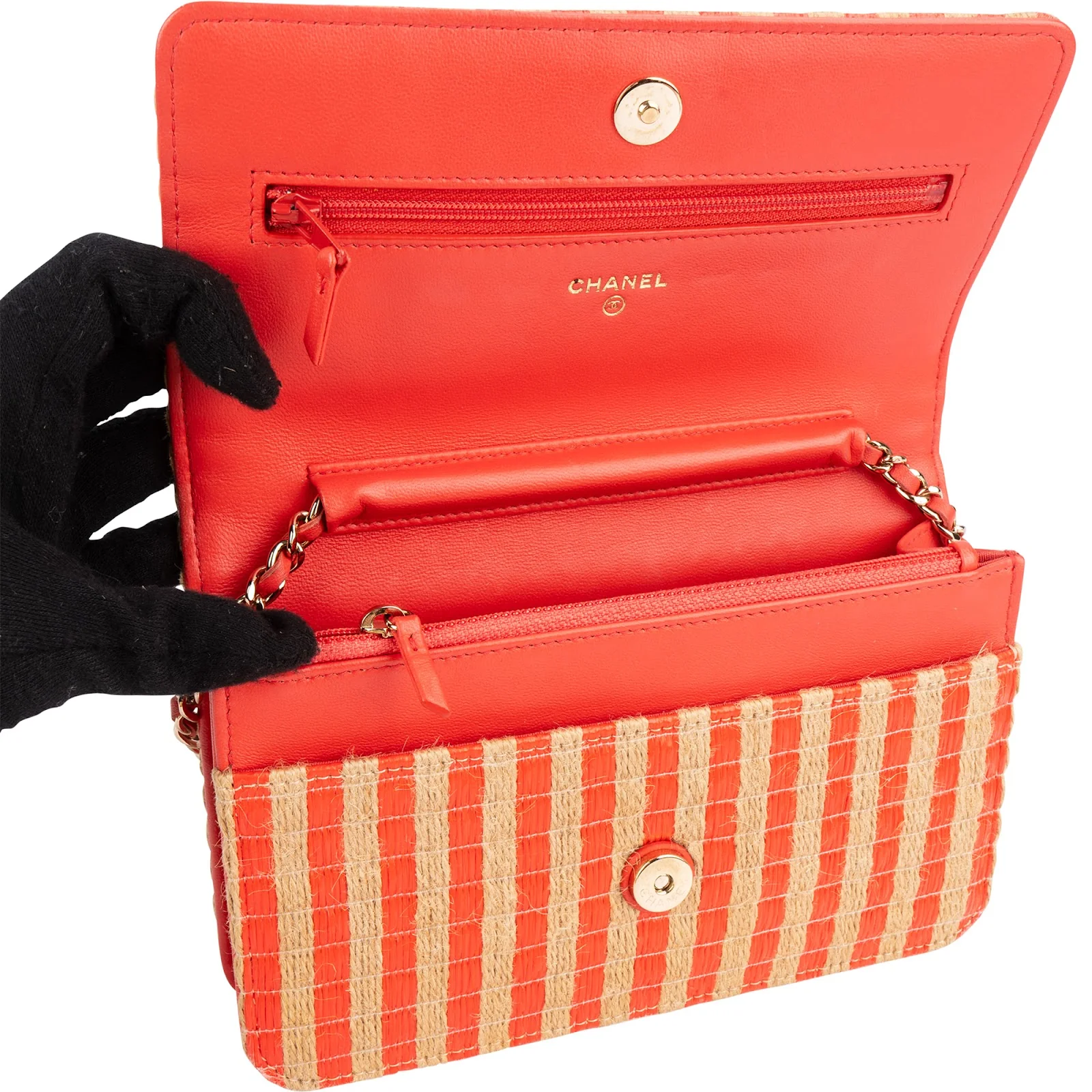 Chanel Raffia Gingham Wallet On Chain Crossbody Bag