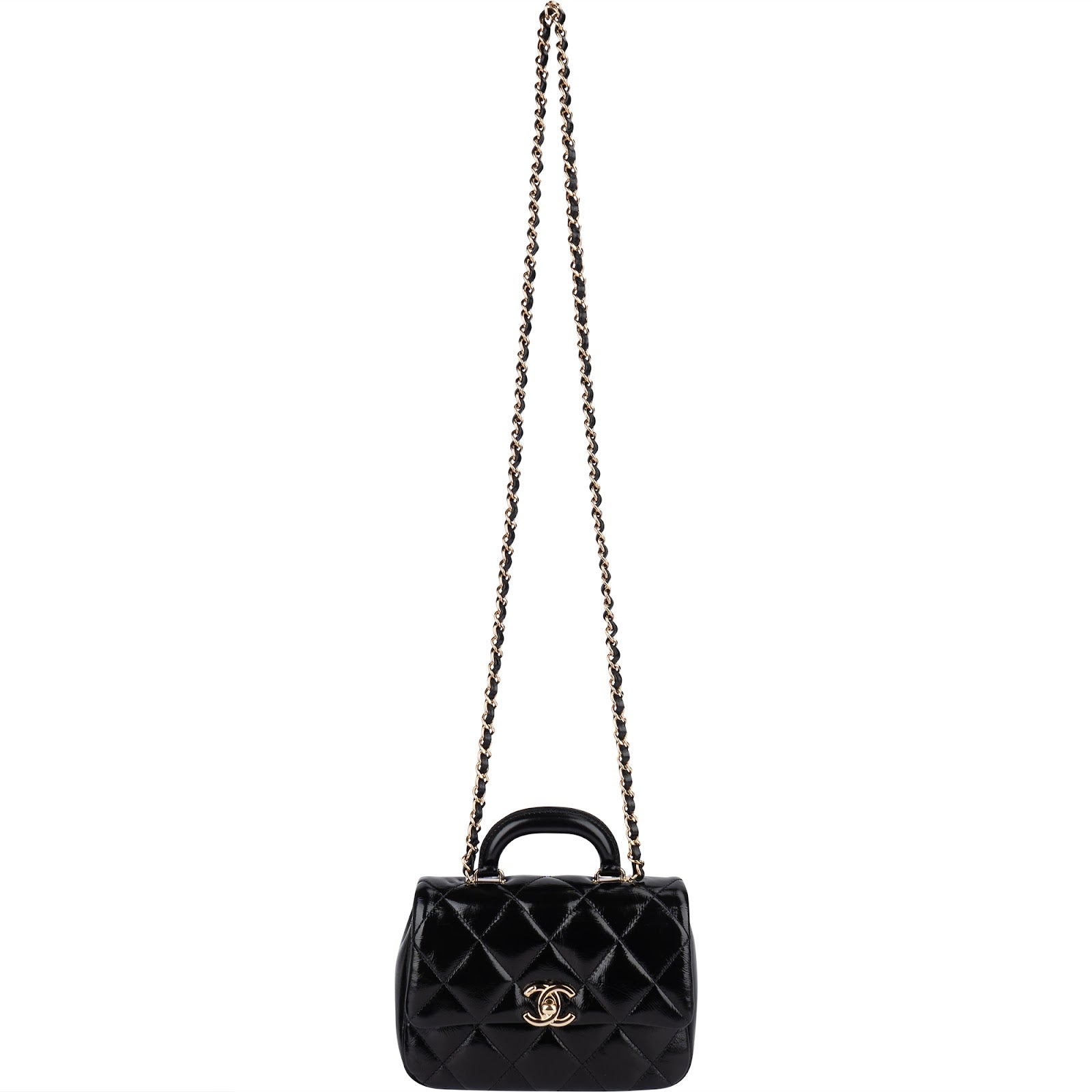 Chanel Quilted Patent Calfskin Coco Handle Single Flap Crossbody Bag