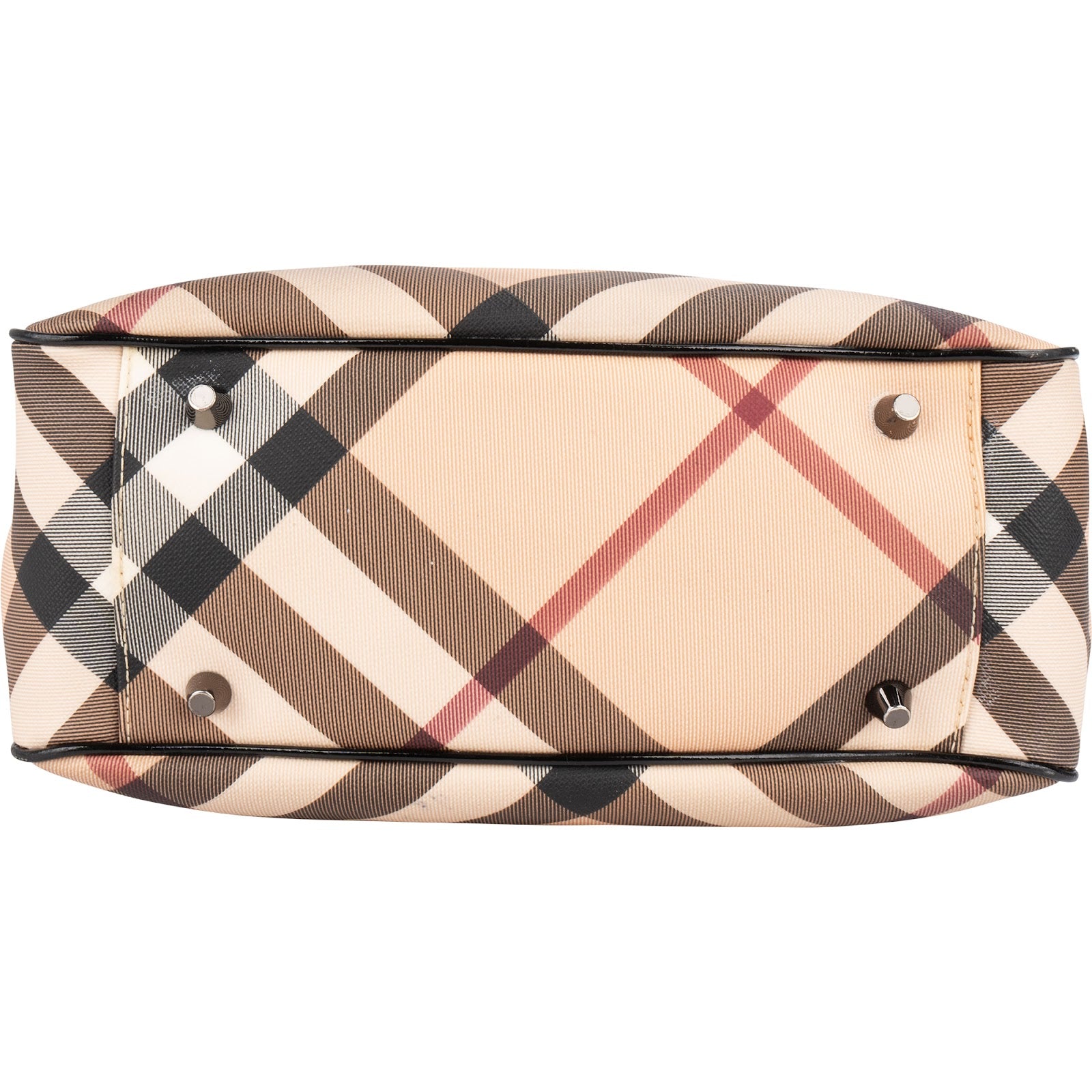 Burberry Nova-Check Monogram Patent Leather Small Tote Handbag