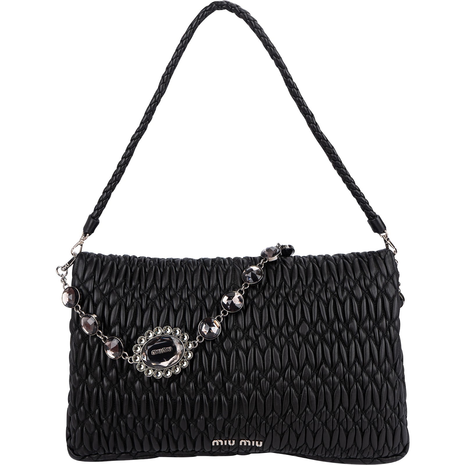 Miu Miu Matelassé Nappa Leather Hobo Crystal Embellishment Shoulder Bag