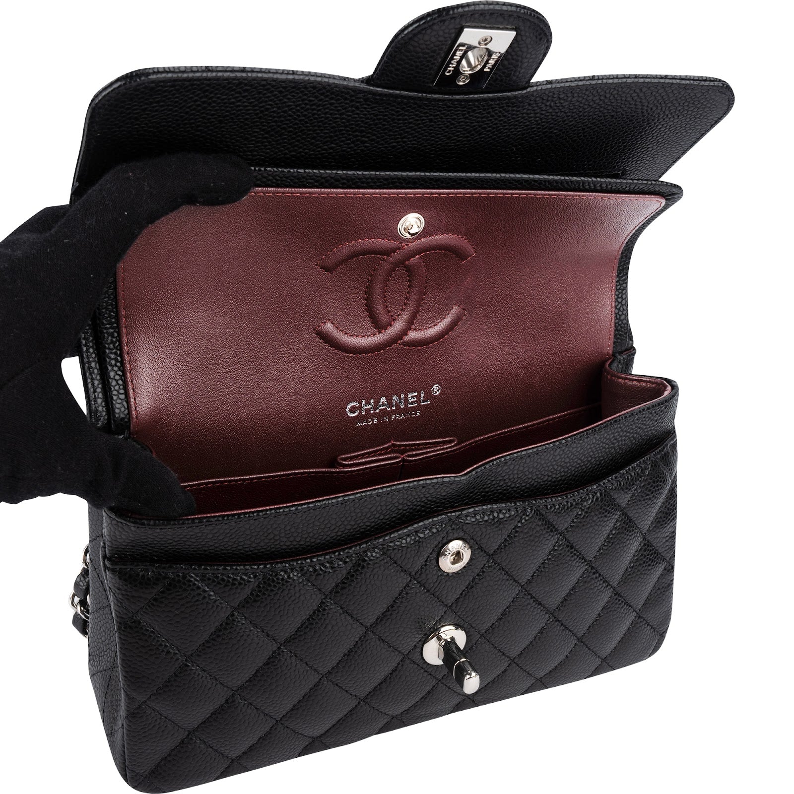 Chanel Quilted Caviar Leather Palladium Small Double Flap Shoulder Bag