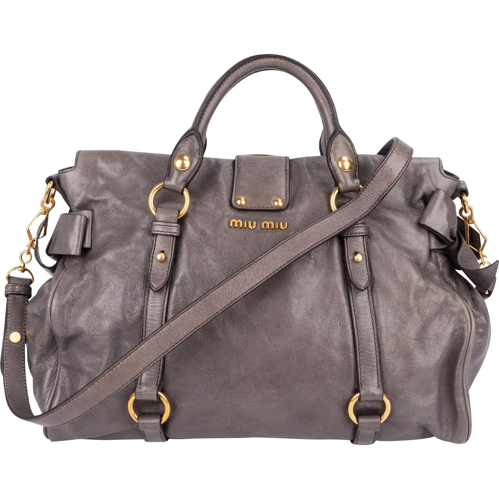 Miu Miu Vitello Lux Bow City Satchel Handbag