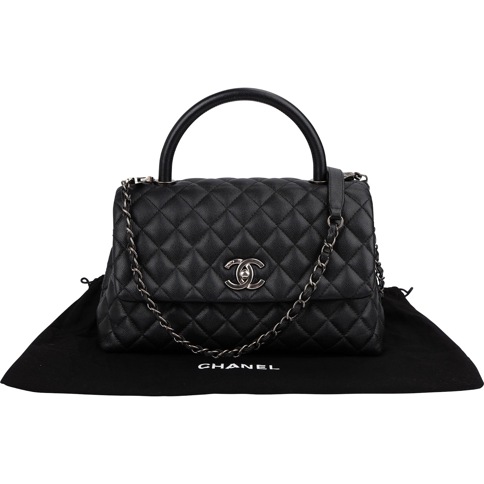 Chanel Quilted Caviar Leather Palladium Coco Handle Single Flap Handbag