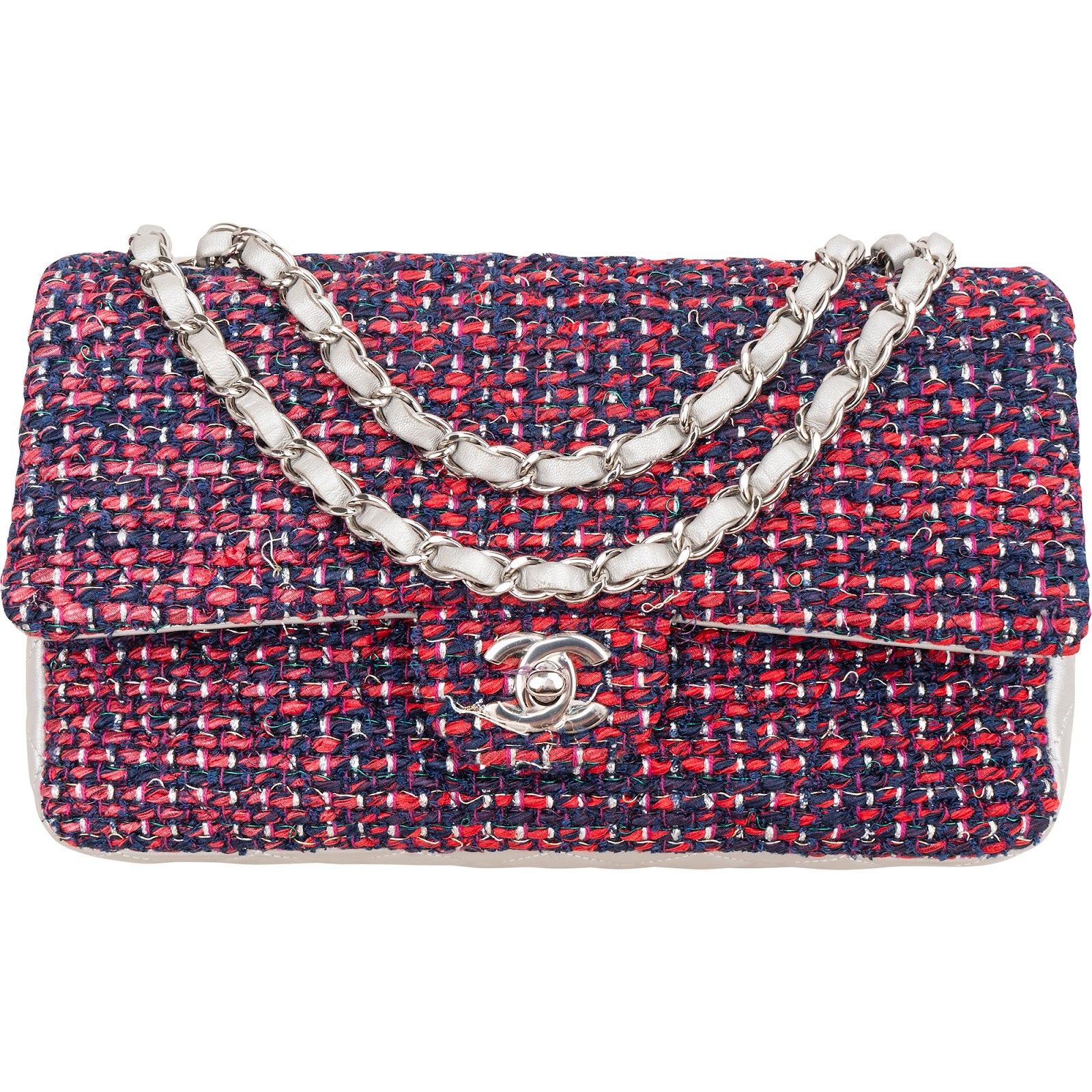 Chanel Quilted Multicolor Tweed and Lambskin Medium Double Flap Shoulder Bag