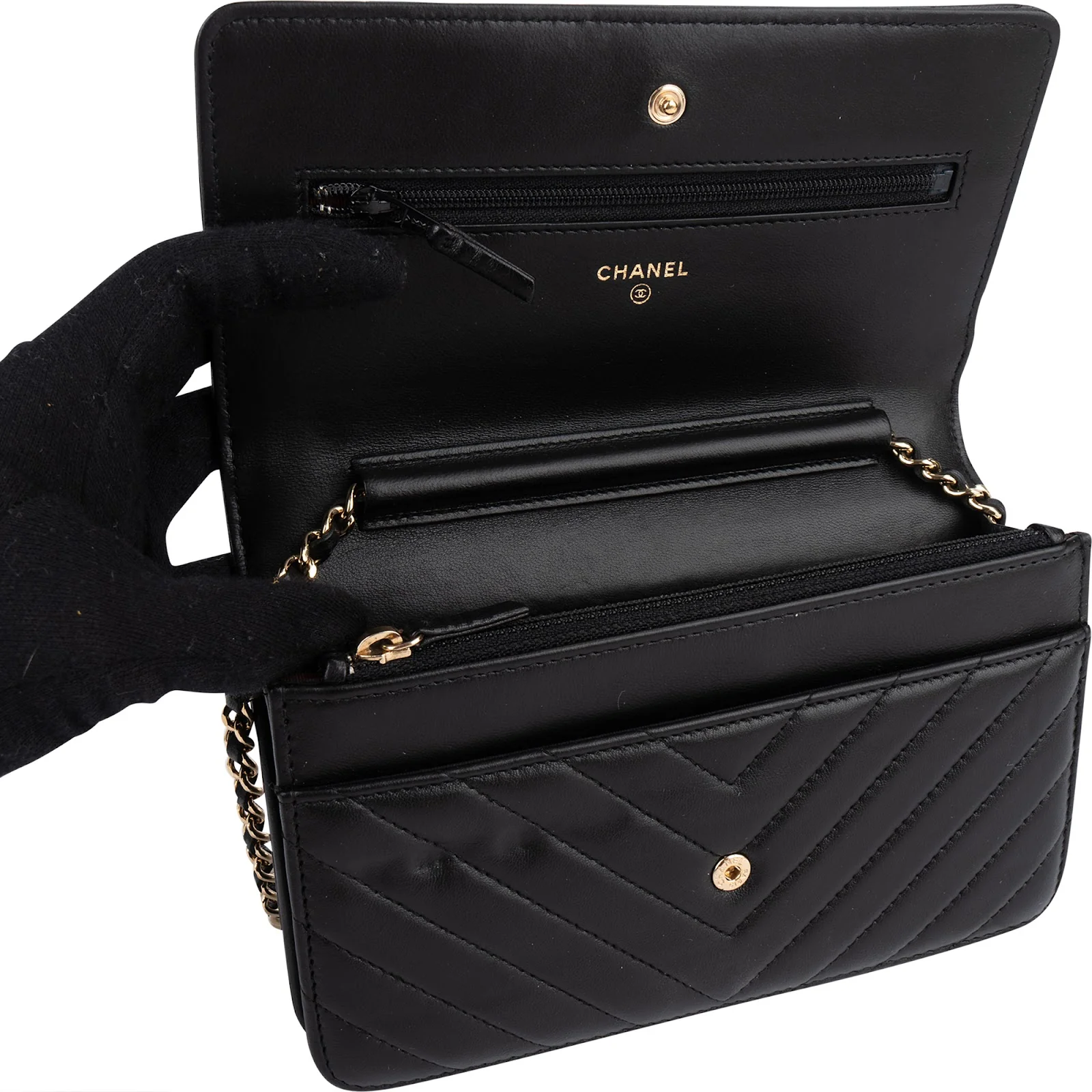 Chanel Quilted Chevron Lambskin Wallet on Chain Crossbody Bag