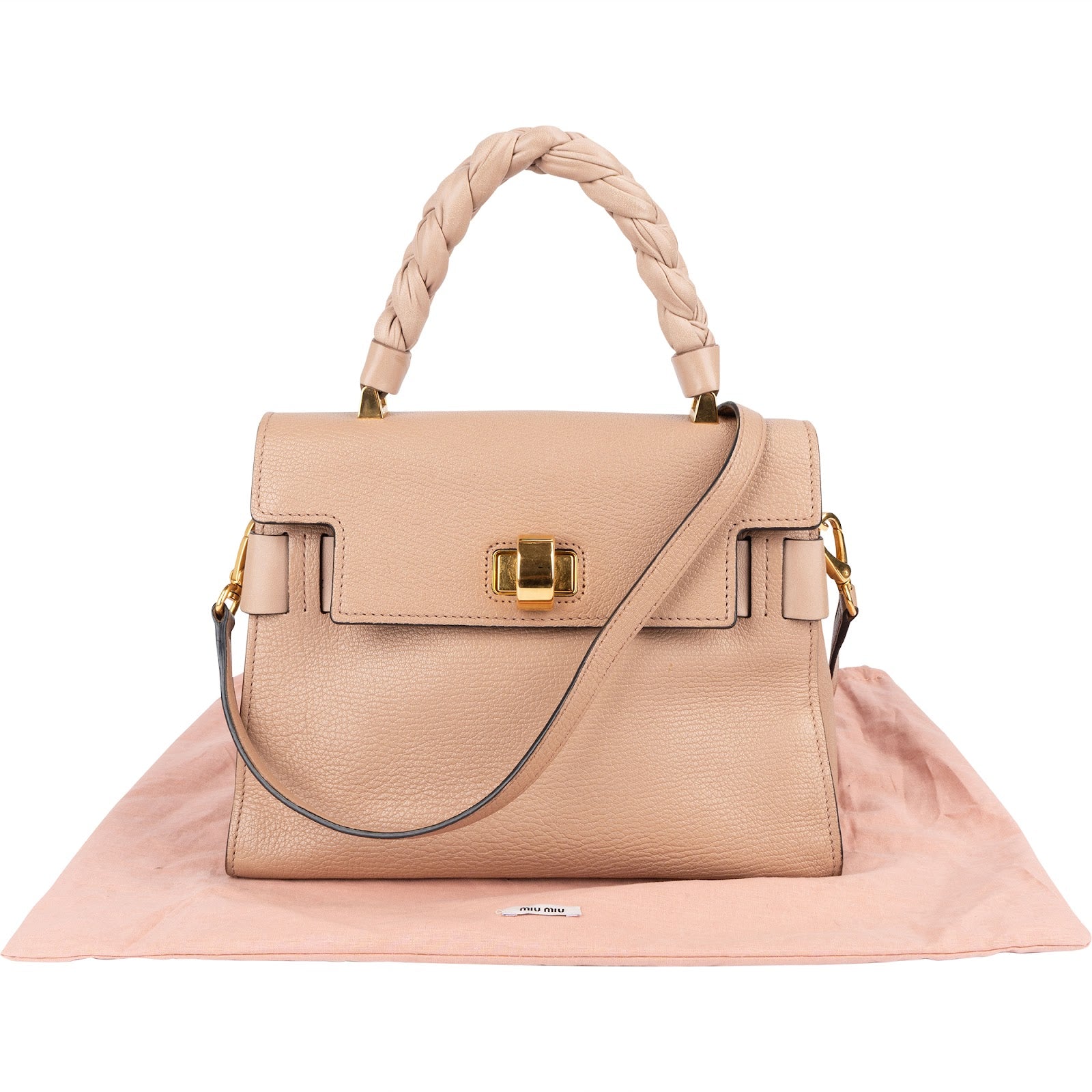 Miu Miu Pebbled Leather Madras Braided Handle Handbag