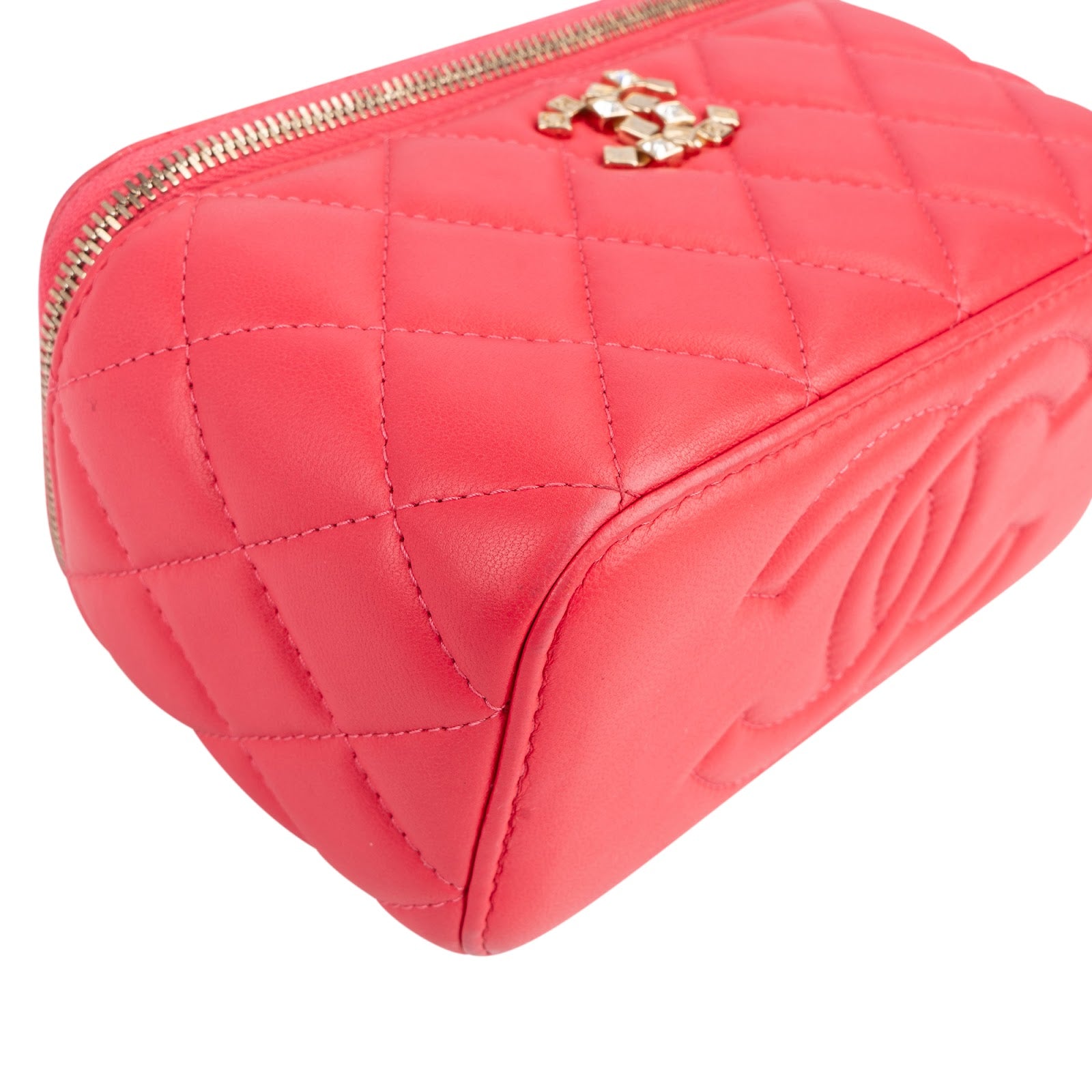 Chanel Quilted Lambskin Crystal Emblem CC Vanity Case