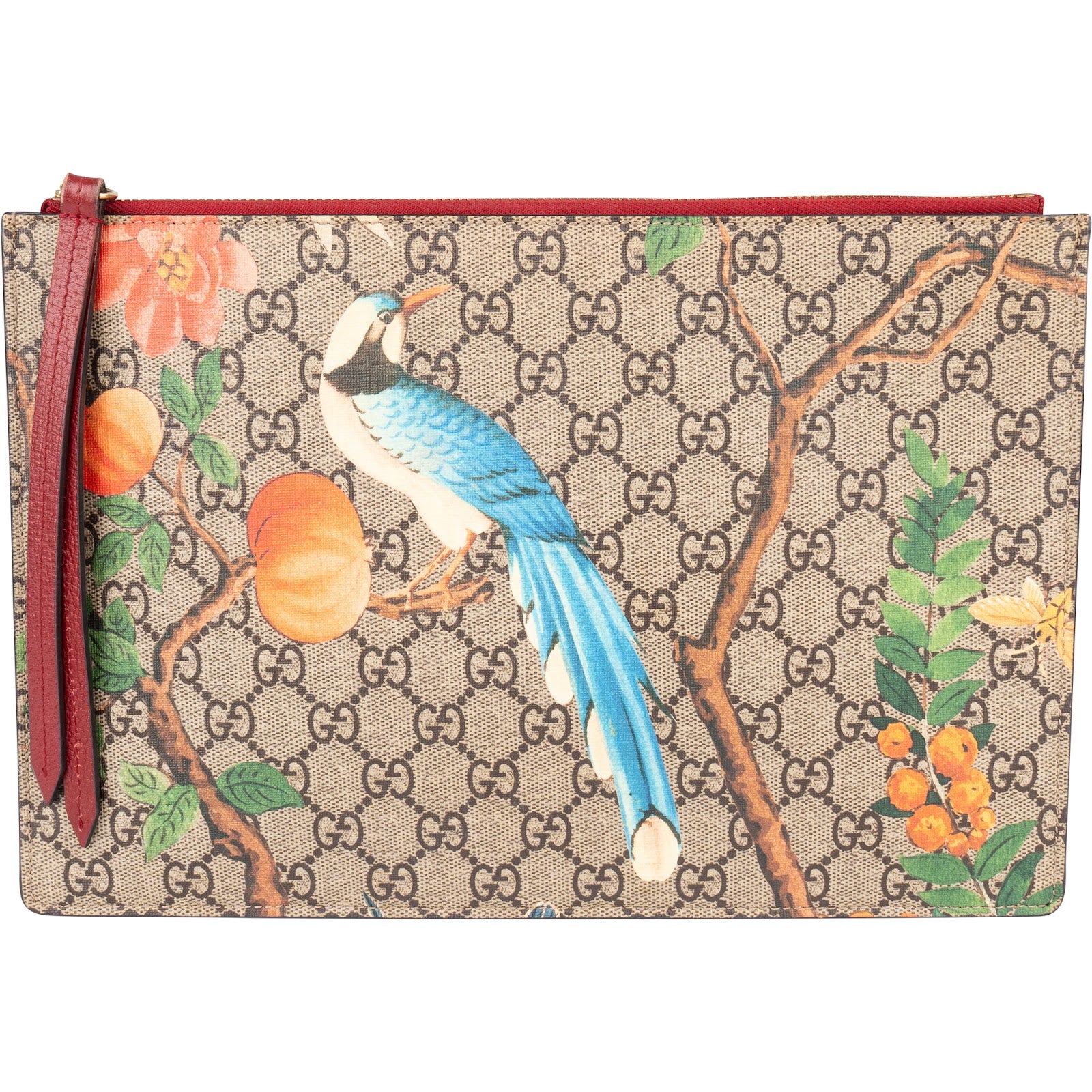 Gucci Monogram GG Supreme Floral Birds Canvas Tian Clutch