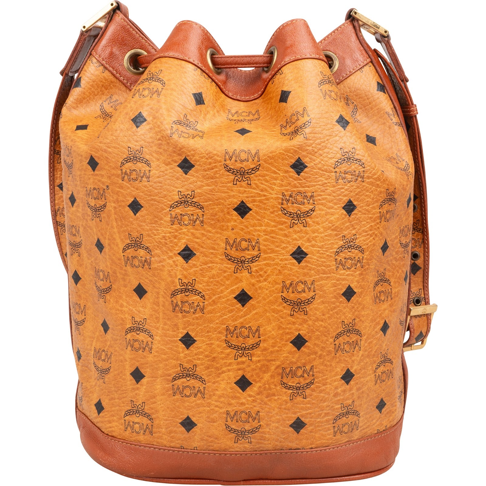 Sac à bandoulière type « bucket » MCM à cordon de serrage, motif Monogram Visetos
