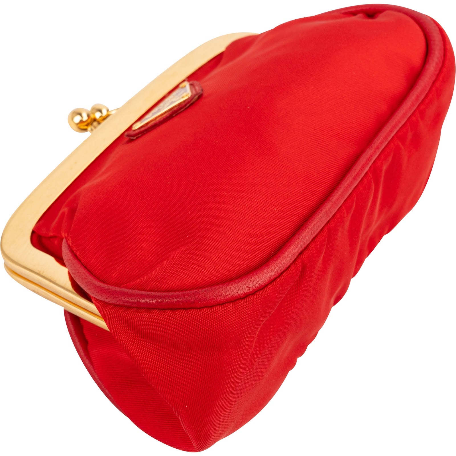 Prada Red Tessuto Triangel Kiss-Lock Coin Wallet