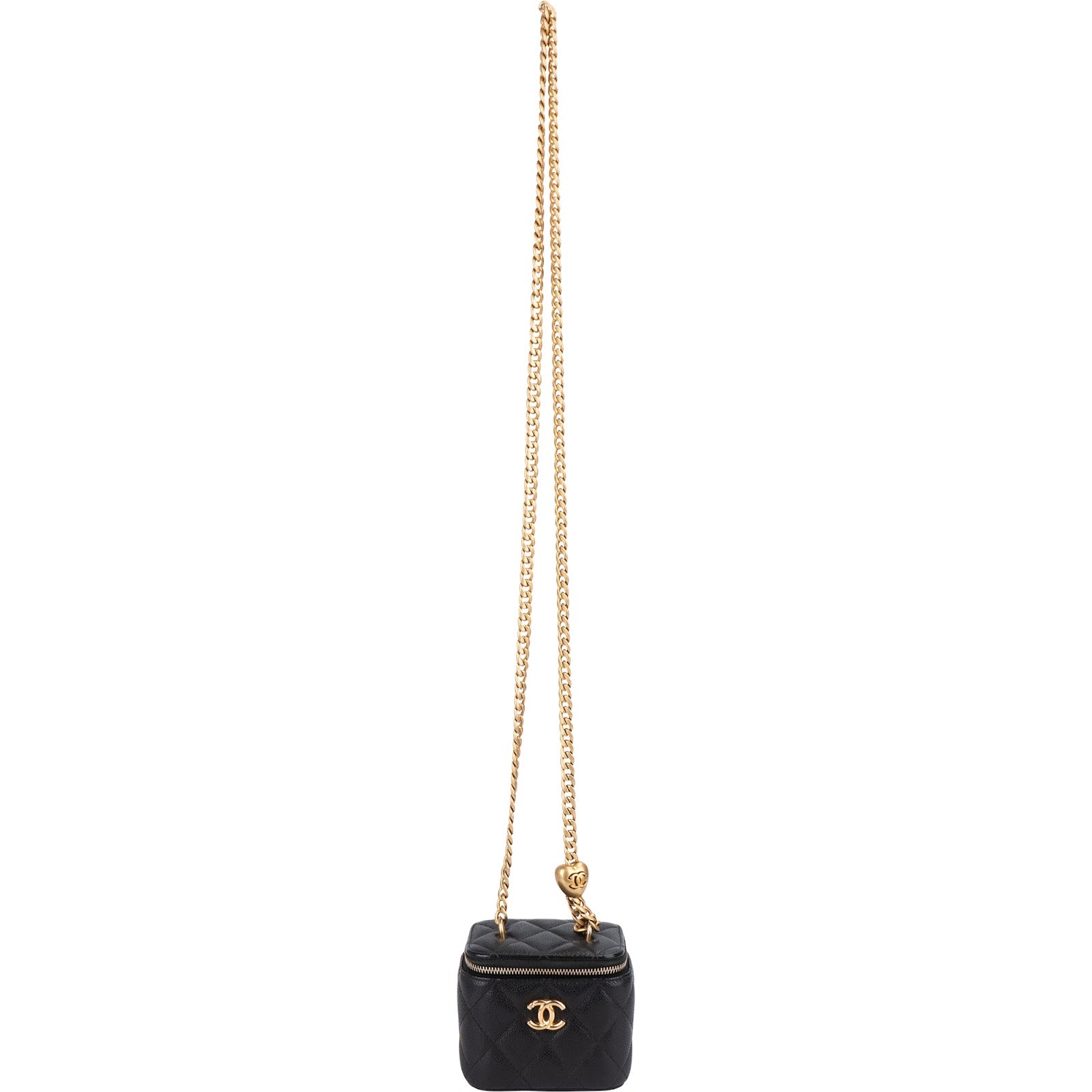 Chanel Quilted Caviar Mini Heart Chain Vanity Case Crossbody Bag