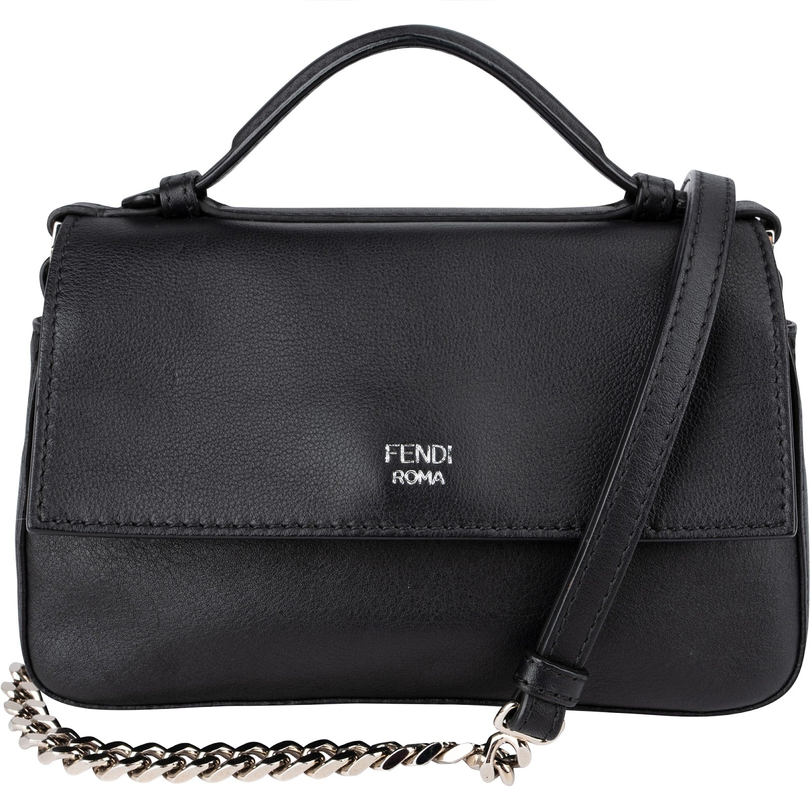 Fendi - Mini Baguette Double Flap Plexi Studs Crossbody Bag