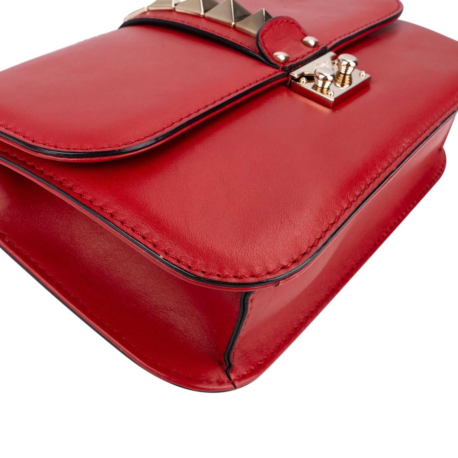 Valentino Garavani Leather Red Leather Rockstud Glam Lock Crossbody Bag