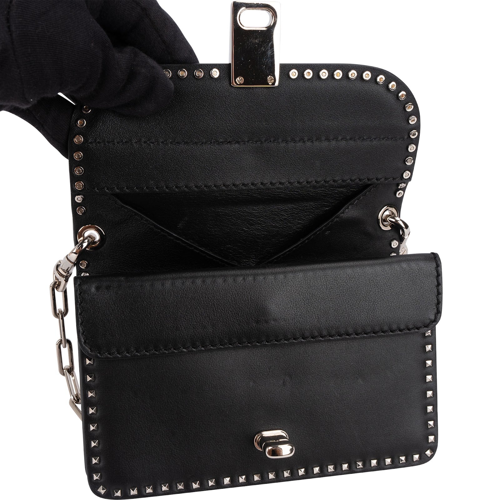 Valentino Garavani Rockstud Multi Pocket Double Flap Turnlock Crossbody Bag