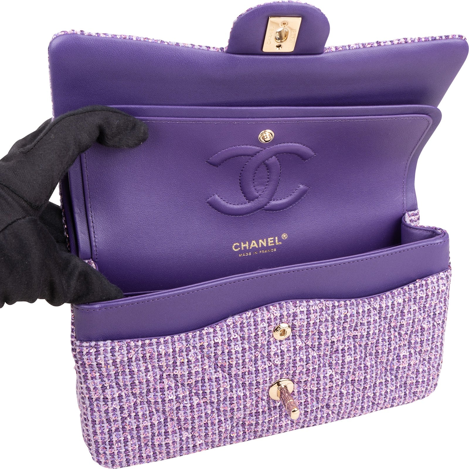 Chanel Quilted Sequin Tweed Medium Double Flap Shoulder Bag
