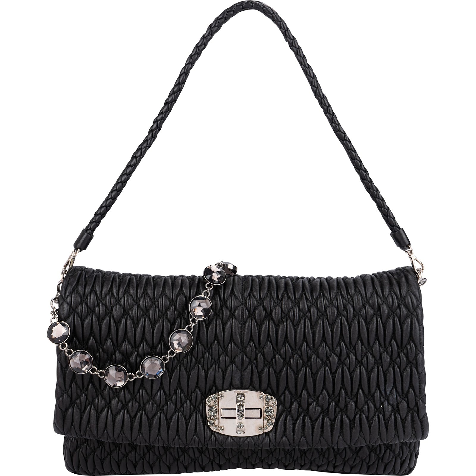 Miu Miu Matelassé Nappa Leather Hobo Crystal Embellishment Shoulder Bag