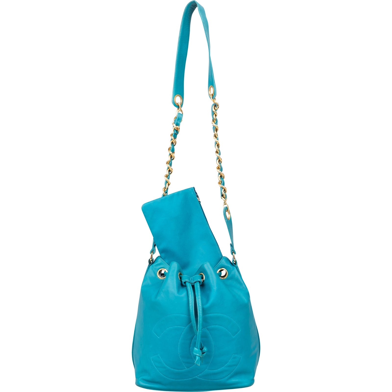 Chanel Lambskin Leather CC Drawstring Bucket Crossbody Bag