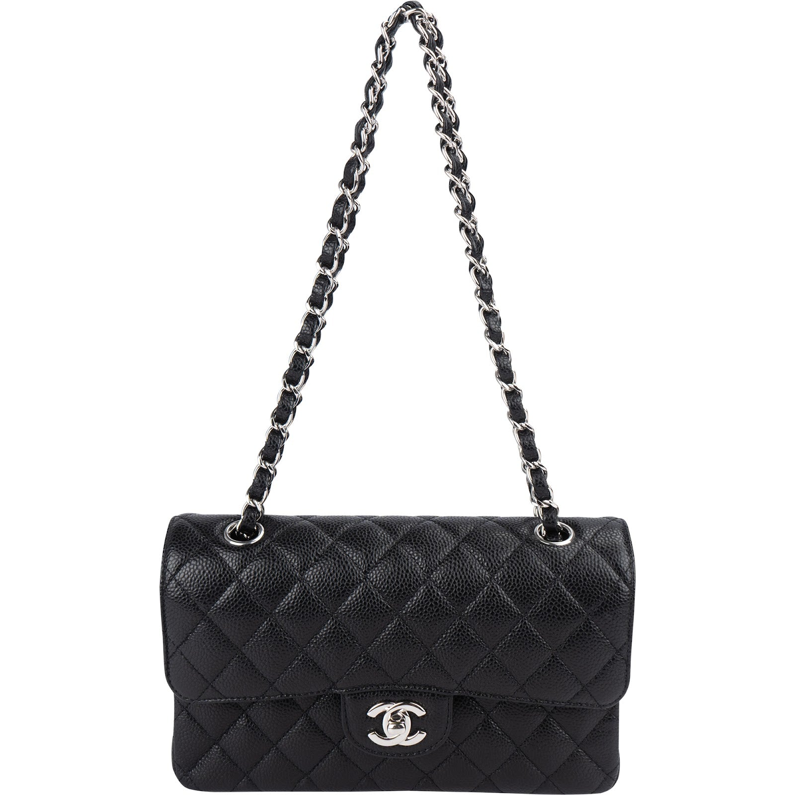 Chanel Quilted Caviar Leather Palladium Small Double Flap Shoulder Bag