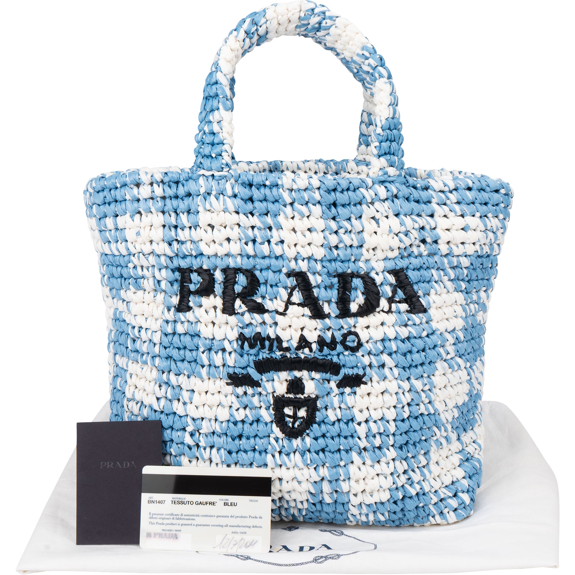 Prada Blue Gaufre Raffia Handbag
