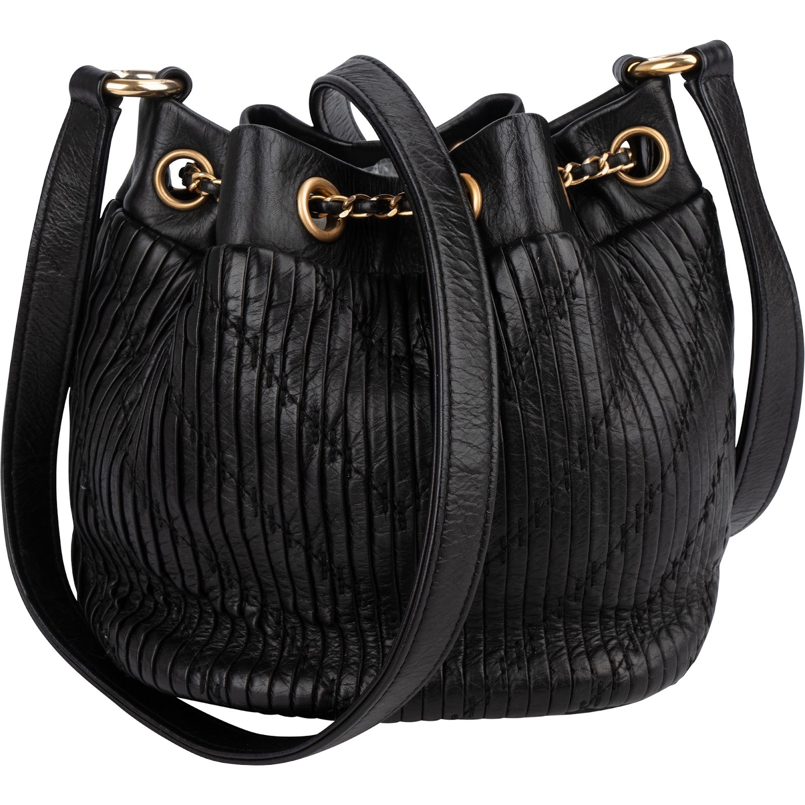 Chanel Pleated Calfskin Small Coco Pleats Drawstring Bucket Crossbody Bag