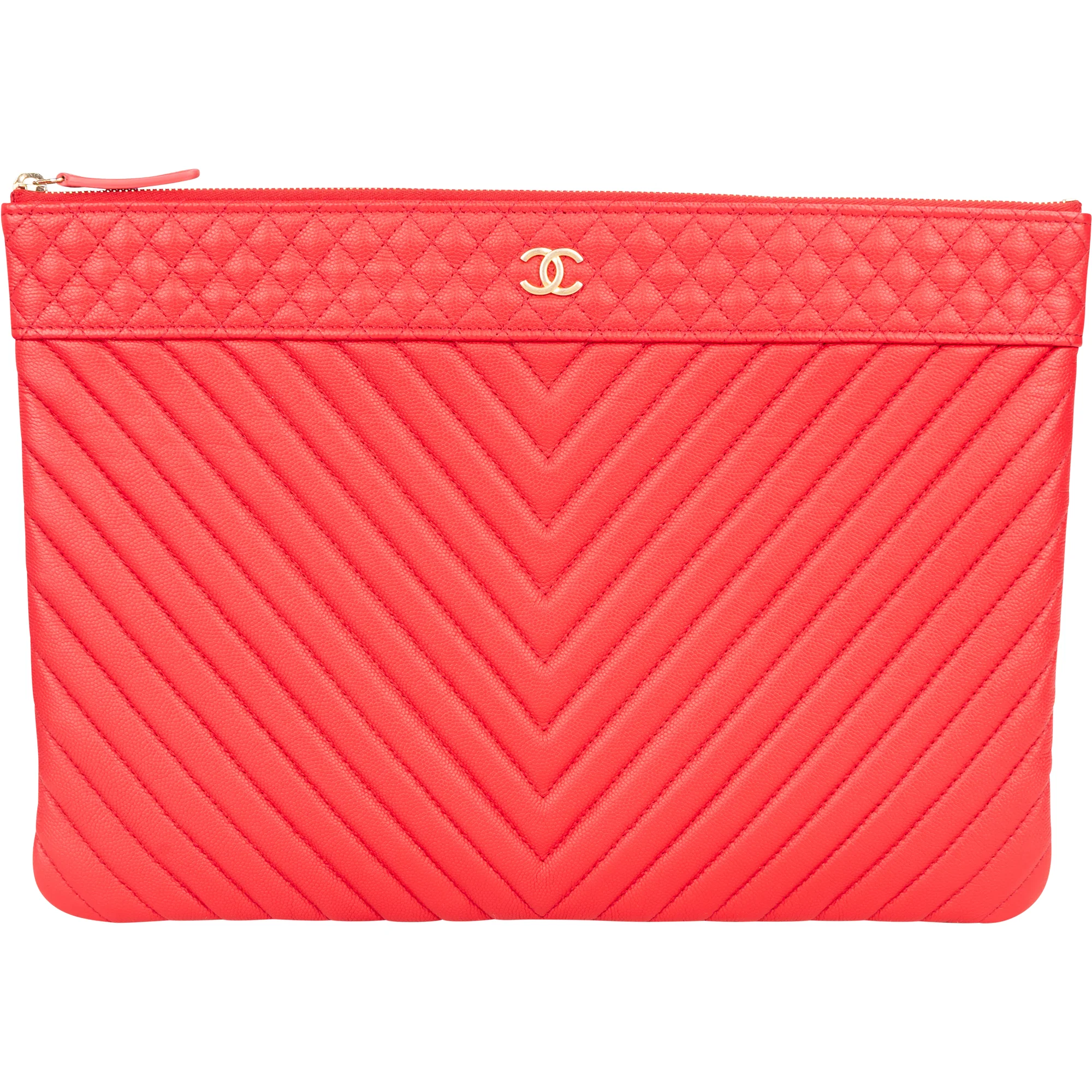 Chanel Rouge Quilted Caviar Leather CC Clutch