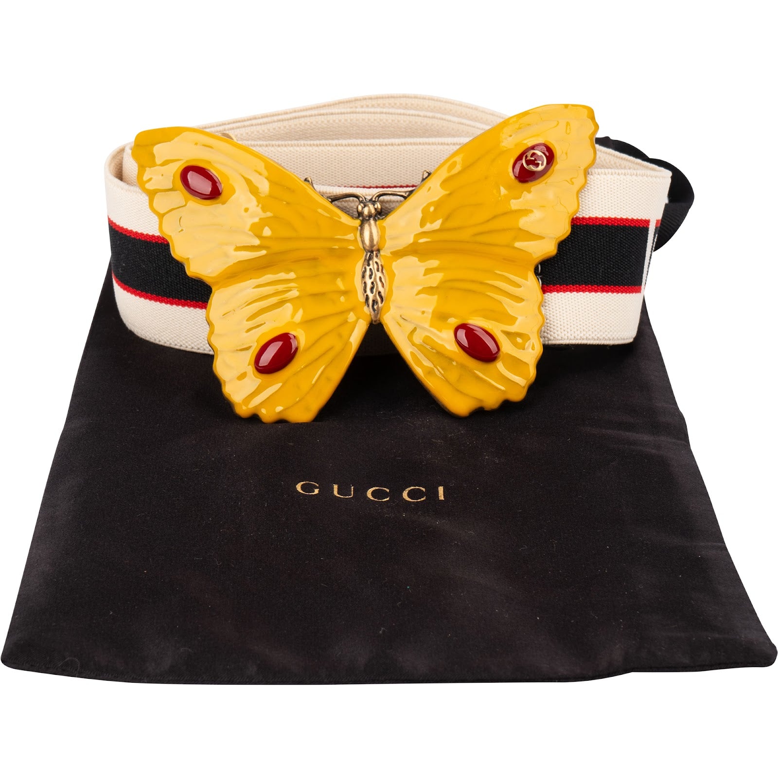 Gucci Multicolor Elastic Stoff Butterfly Buckle Web Gürtel