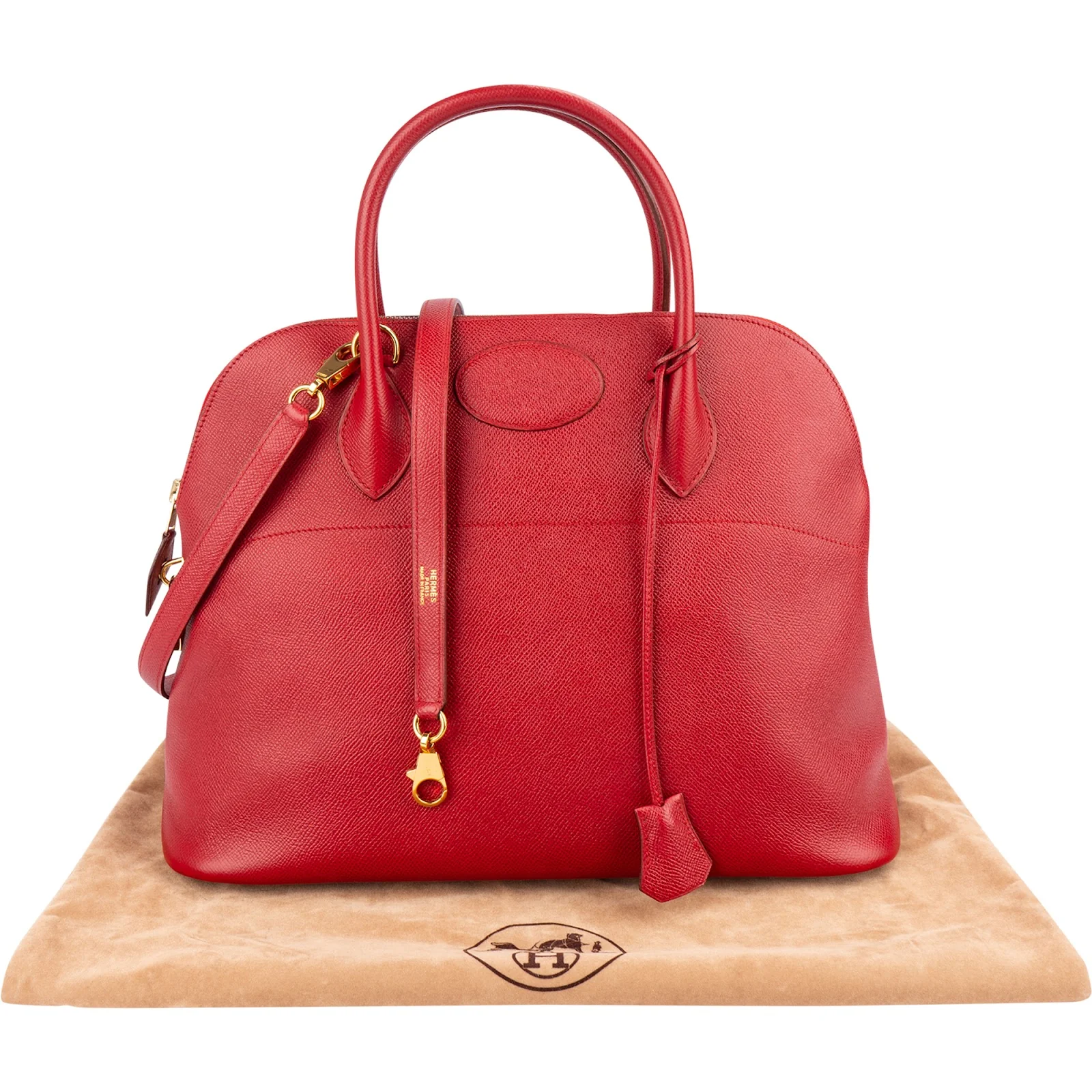 Hermès Rouge Courchevel Leather Bolide 35 Handbag