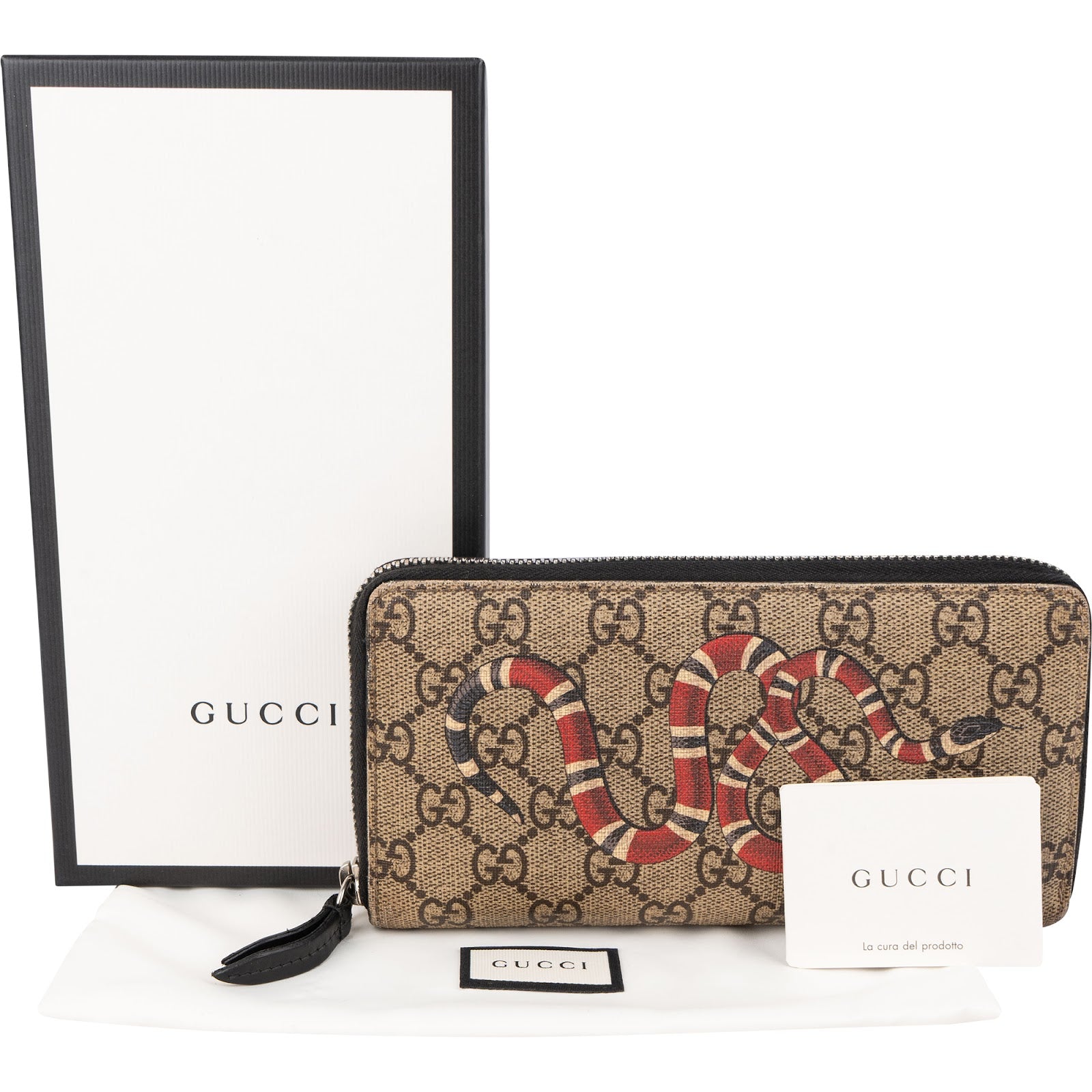 Gucci Monogram GG Supreme Kingsnake Zip Around Wallet