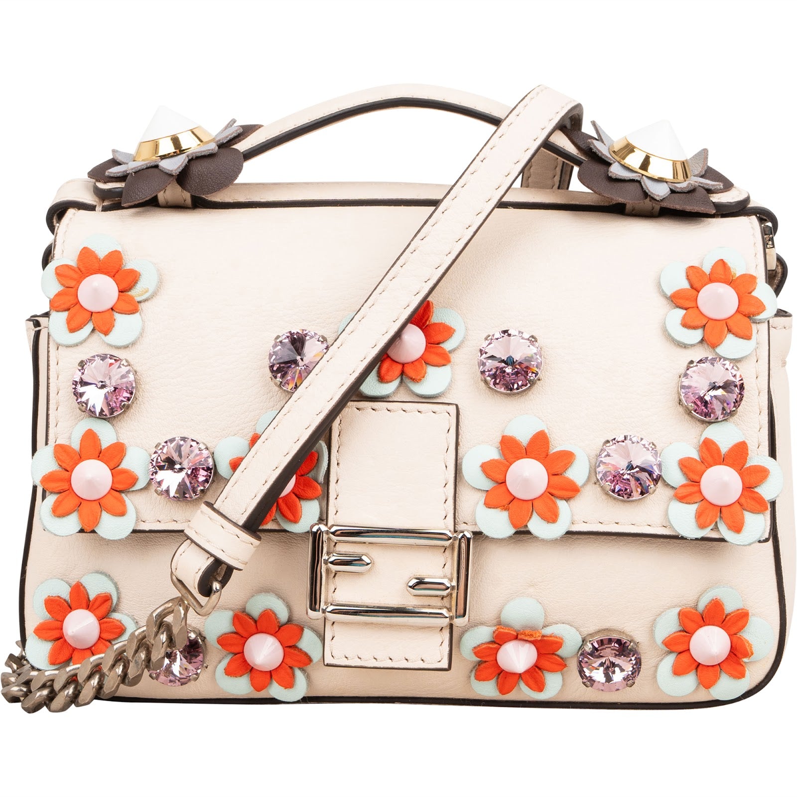 Fendi Leather Flowerland Double Micro Baguette Crossbody Bag