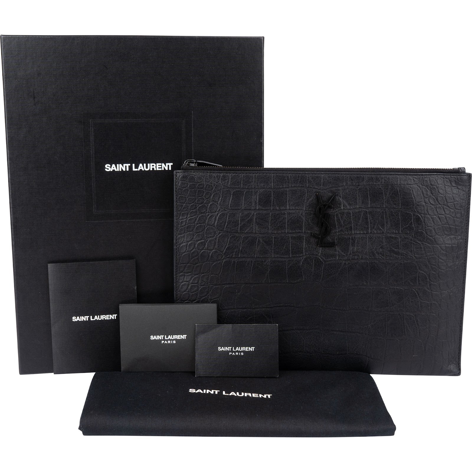 Saint Laurent - Crocodile Embossed Leather Clutch