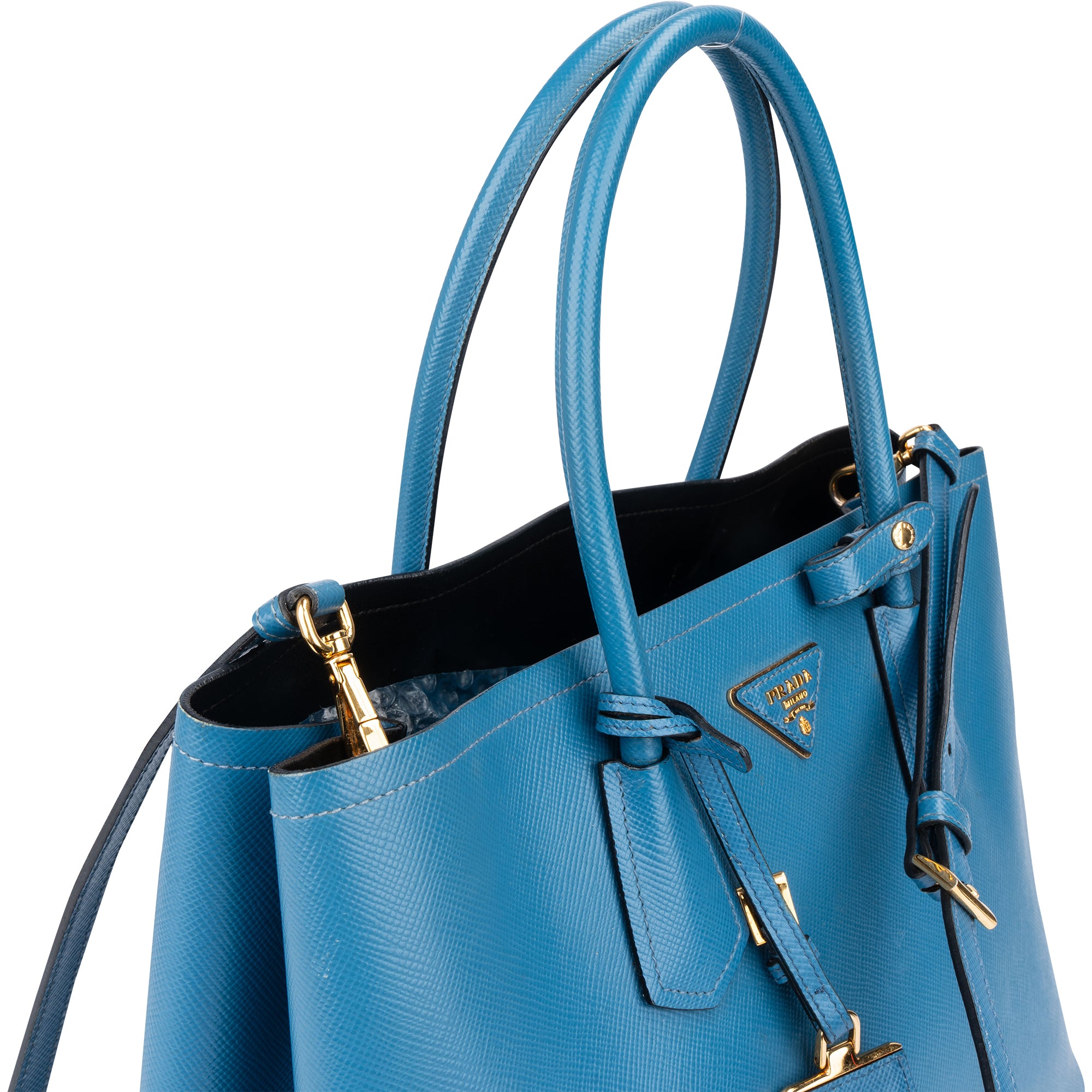 Prada Blue Saffiano Leather Double Handbag