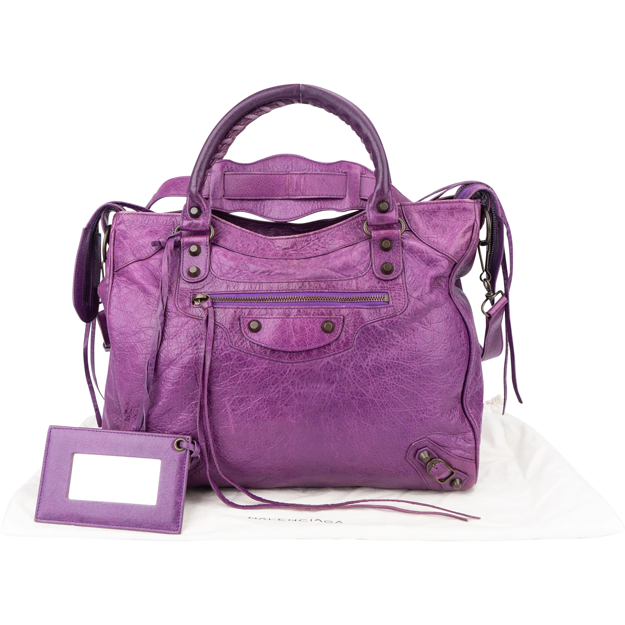 Balenciaga Purple Leather Classic City Handbag