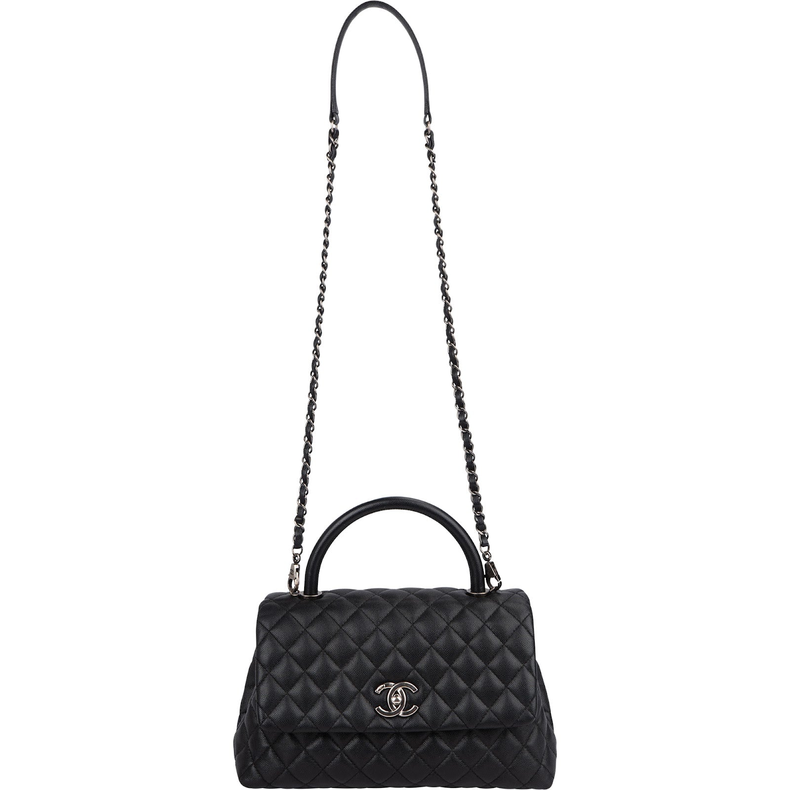 Chanel Quilted Caviar Leather Palladium Coco Handle Single Flap Handbag