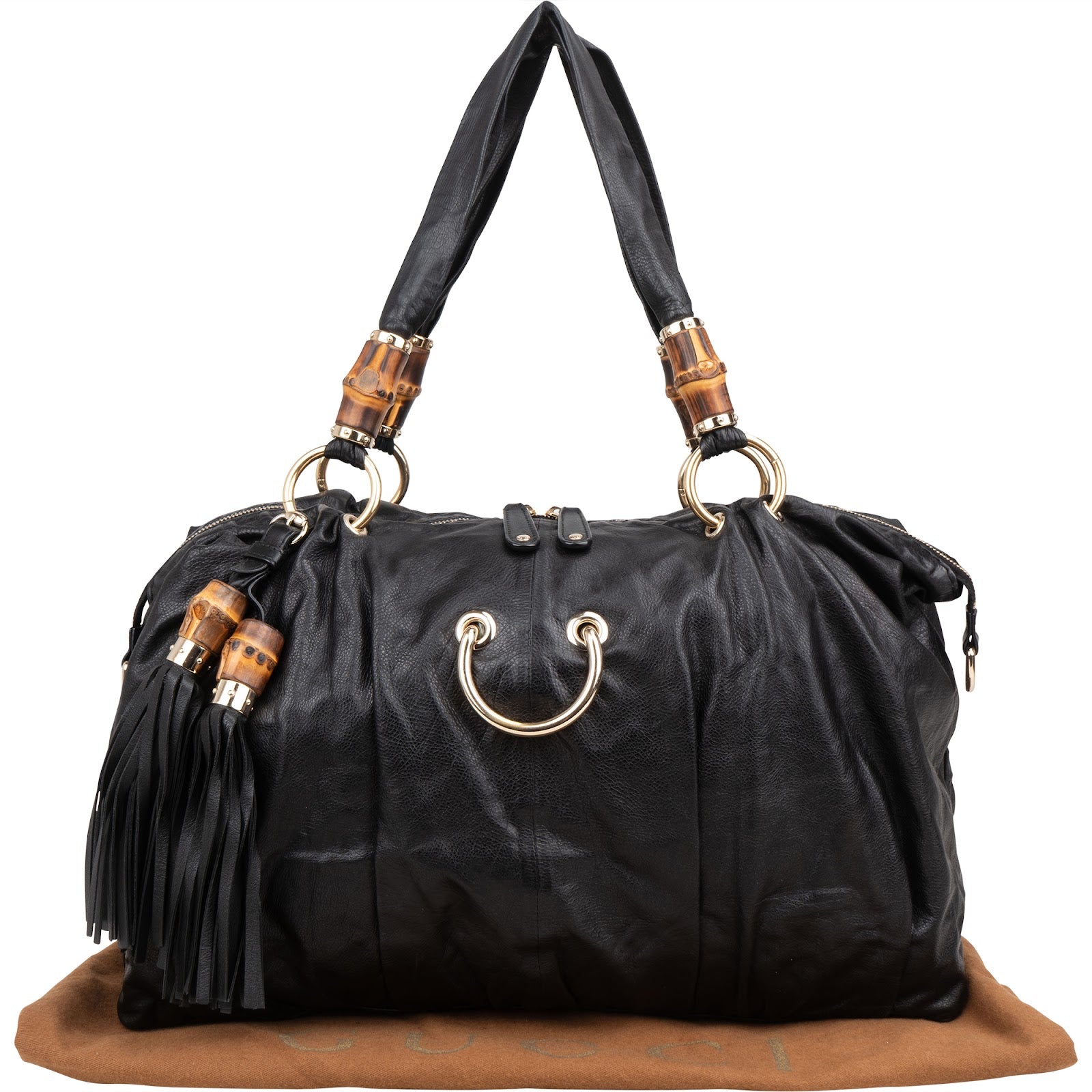 Gucci Black Leather Indy Bamboo Shoulder Bag