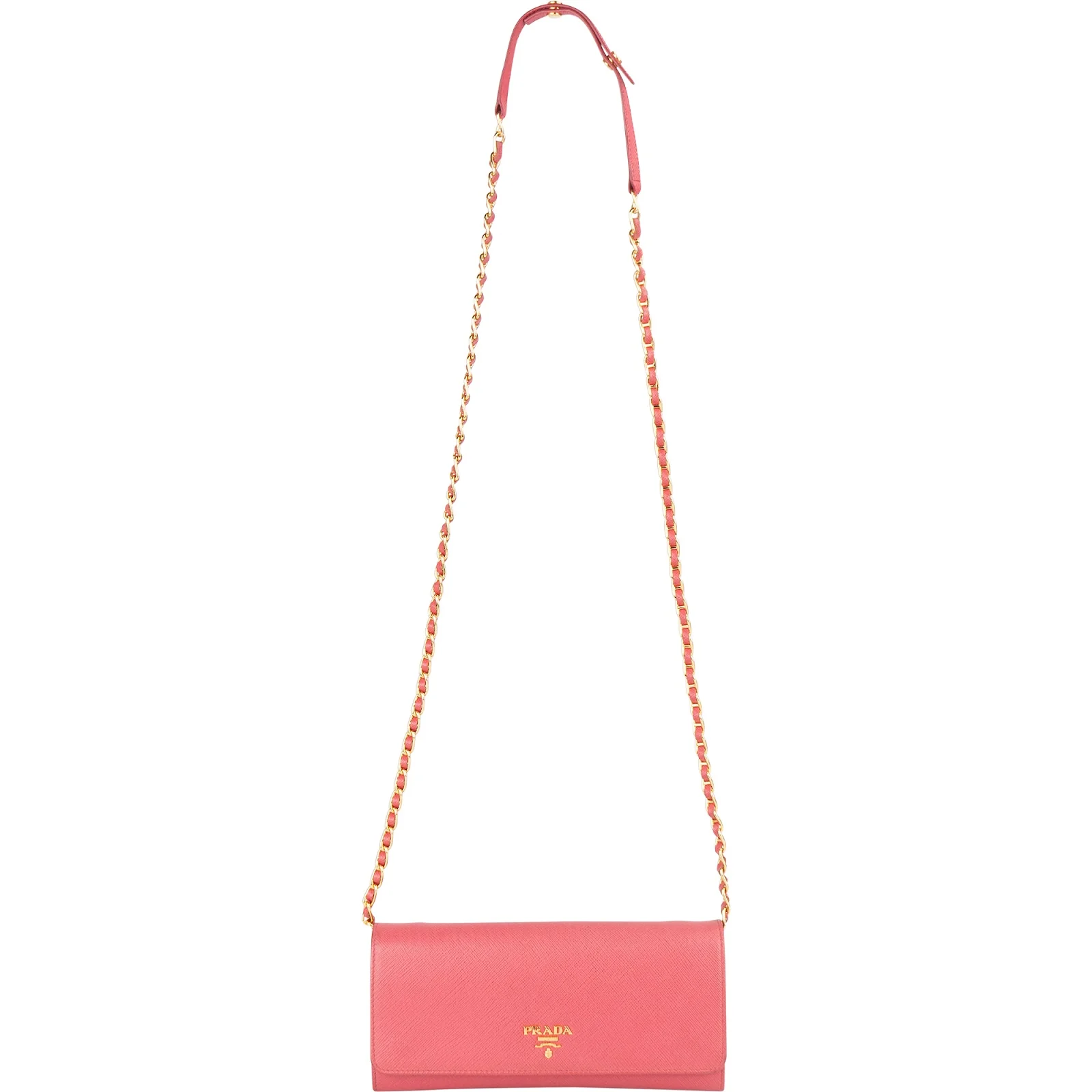 Prada Pink Saffiano Leather Wallet On Chain Crossbody Bag