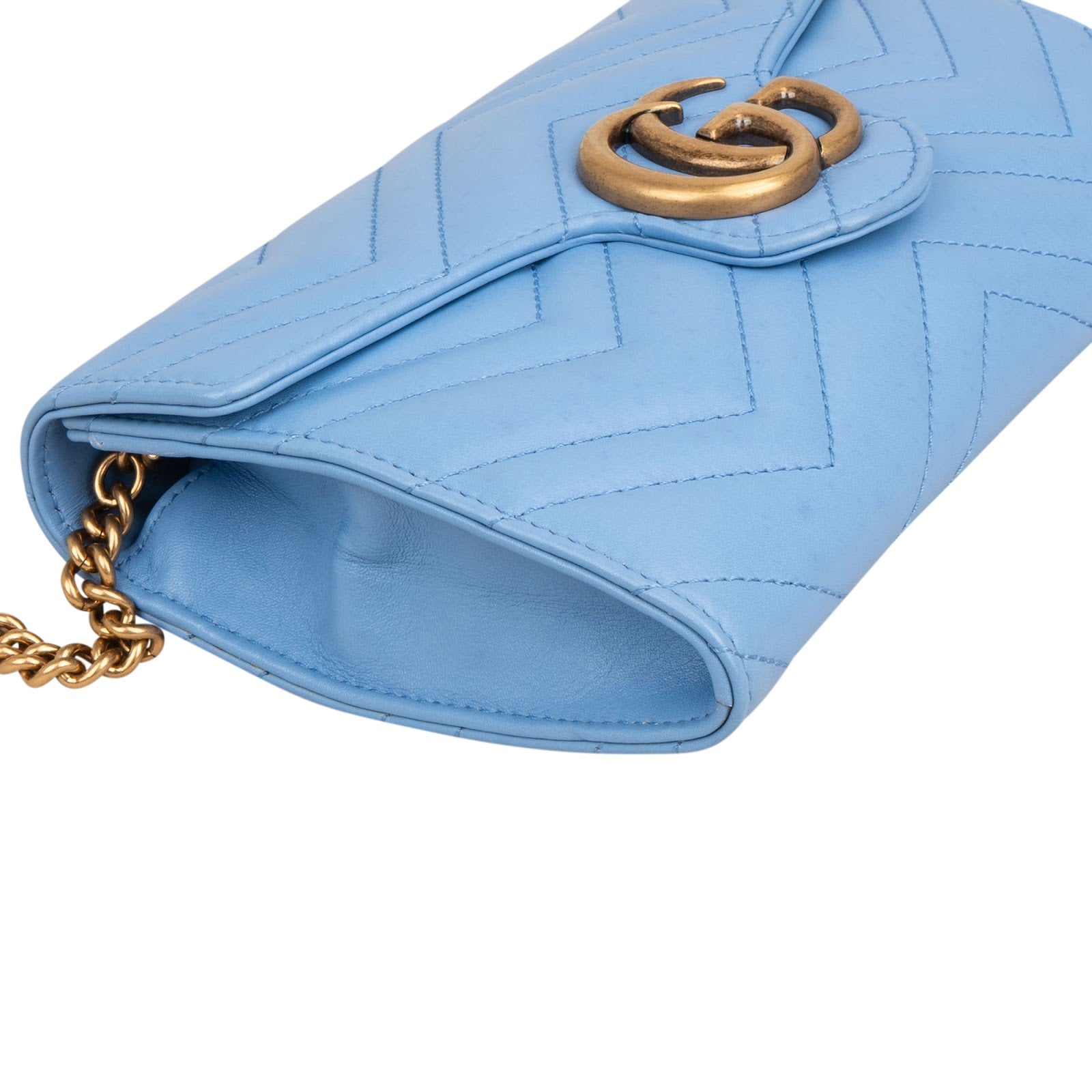 Gucci Chevron Matelassé Leather GG Marmont Wallet On Chain