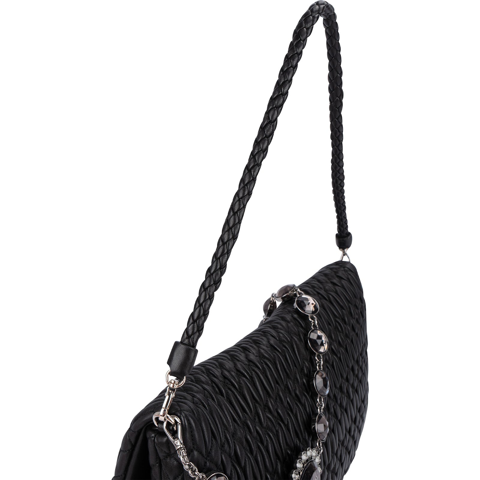 Miu Miu Matelassé Nappa Leather Hobo Crystal Embellishment Shoulder Bag