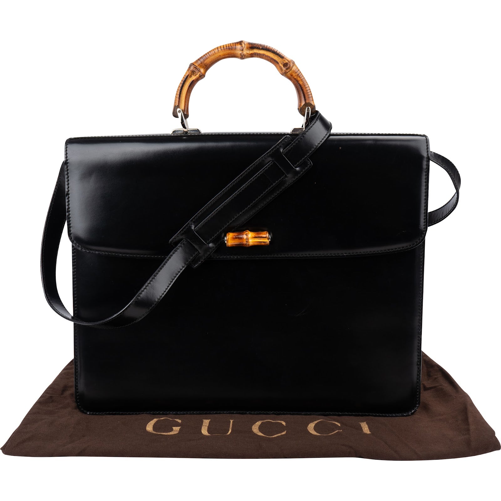 Gucci Black Leather Bamboo Aktentasche